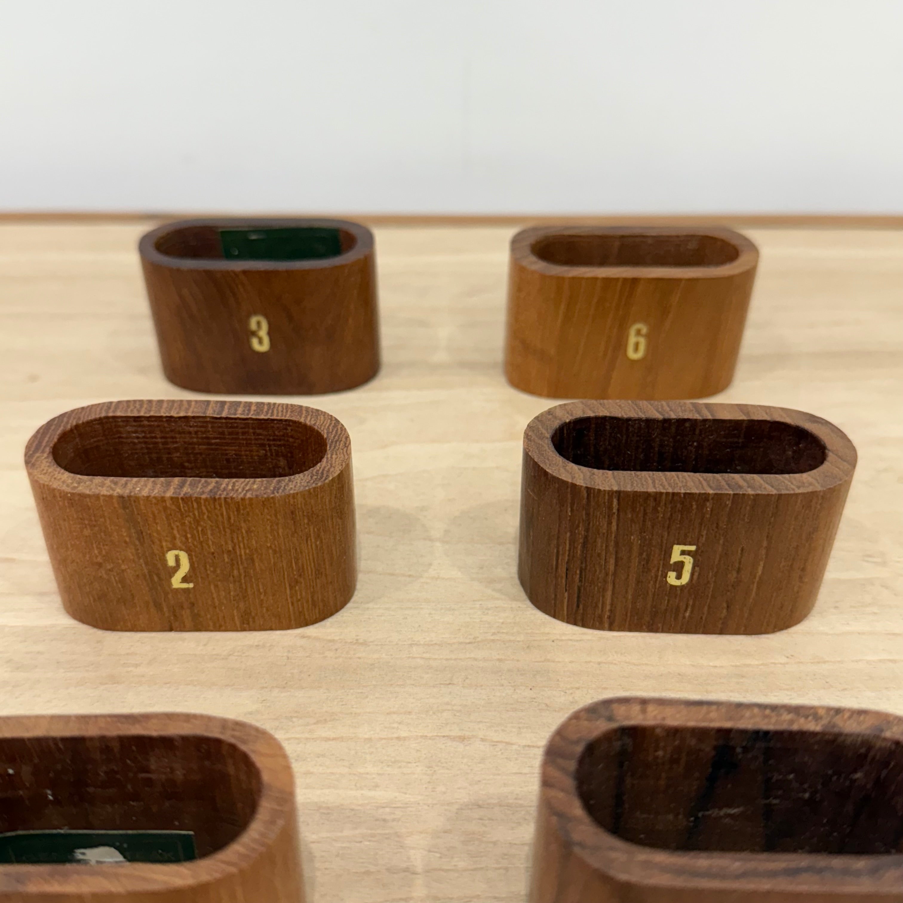 Vintage Genuine Teak Numbered Napkin Ring Set with Original Box