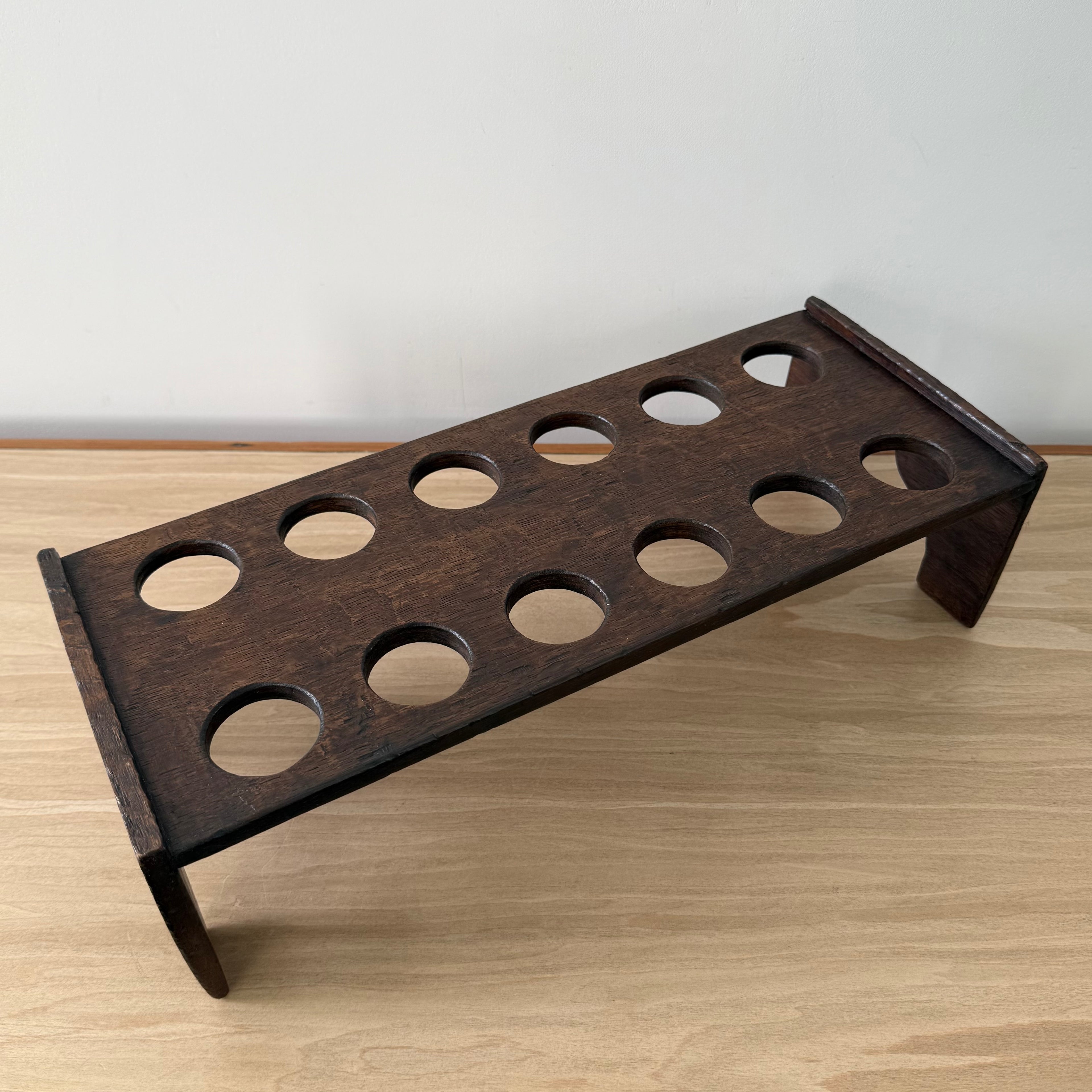 Antique Wooden Egg Rack Stand – 12 Hole Farmhouse Kitchen Storage