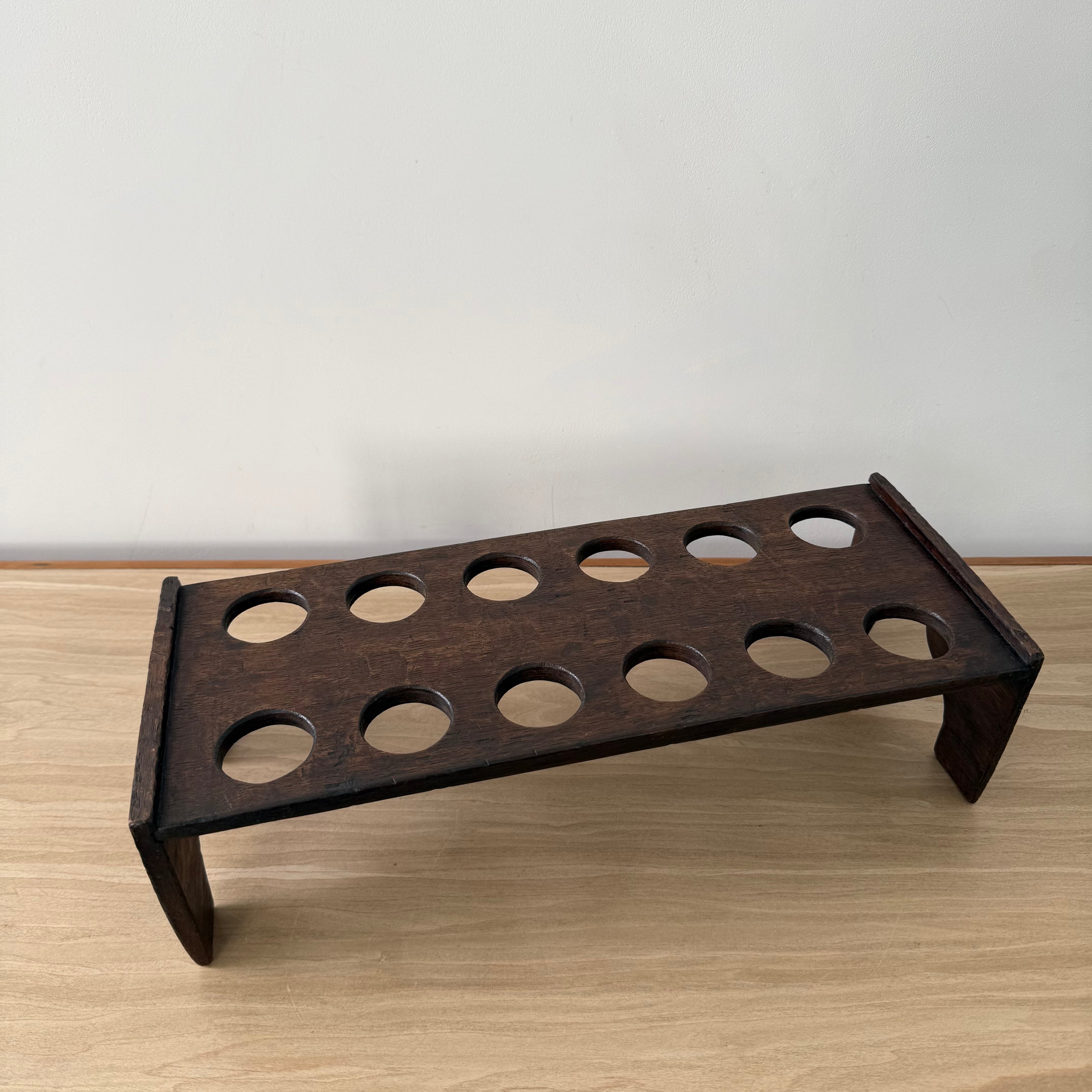 Antique Wooden Egg Rack Stand – 12 Hole Farmhouse Kitchen Storage