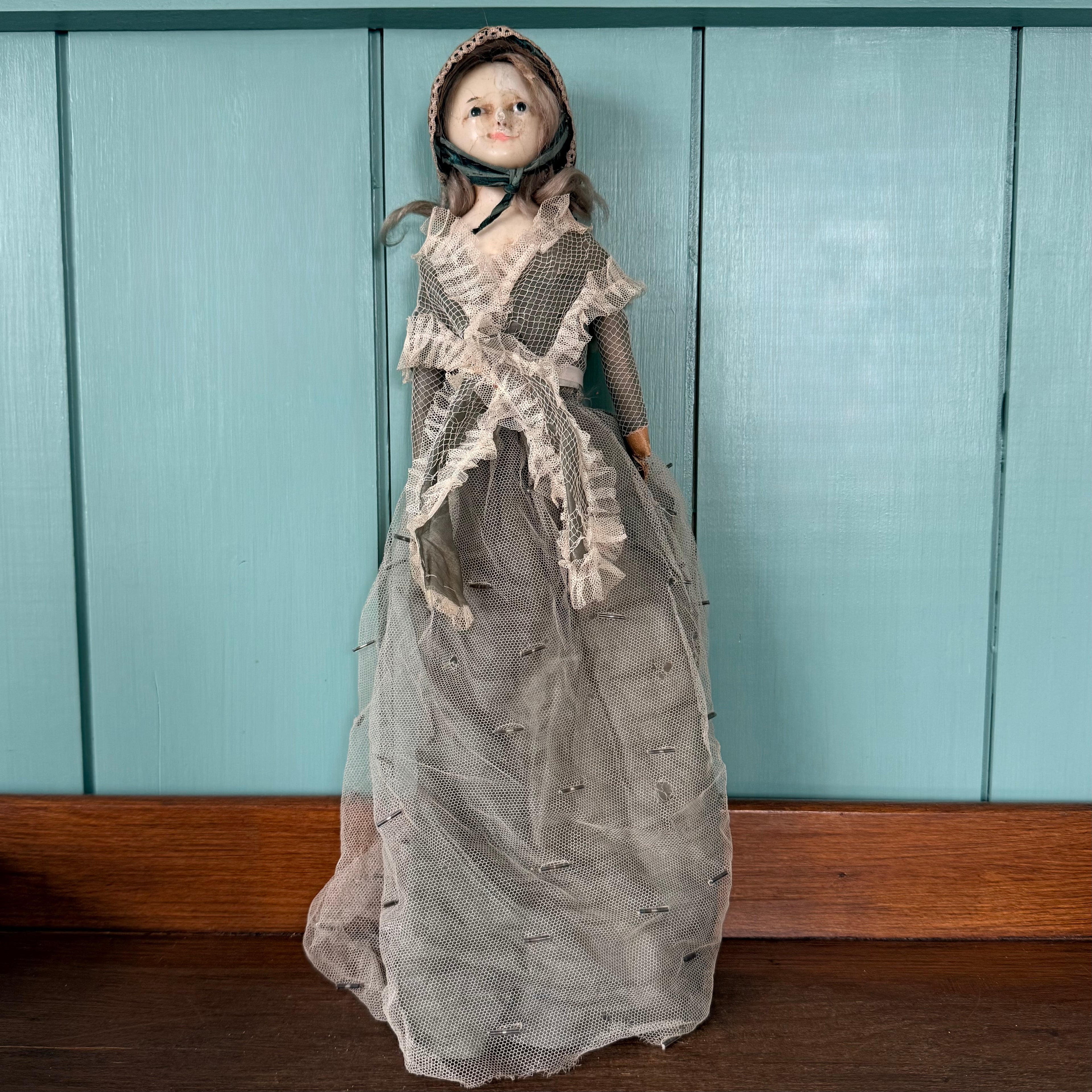 Antique Victorian Wax Over Shoulder Head Doll in Original Style Costume c.1870