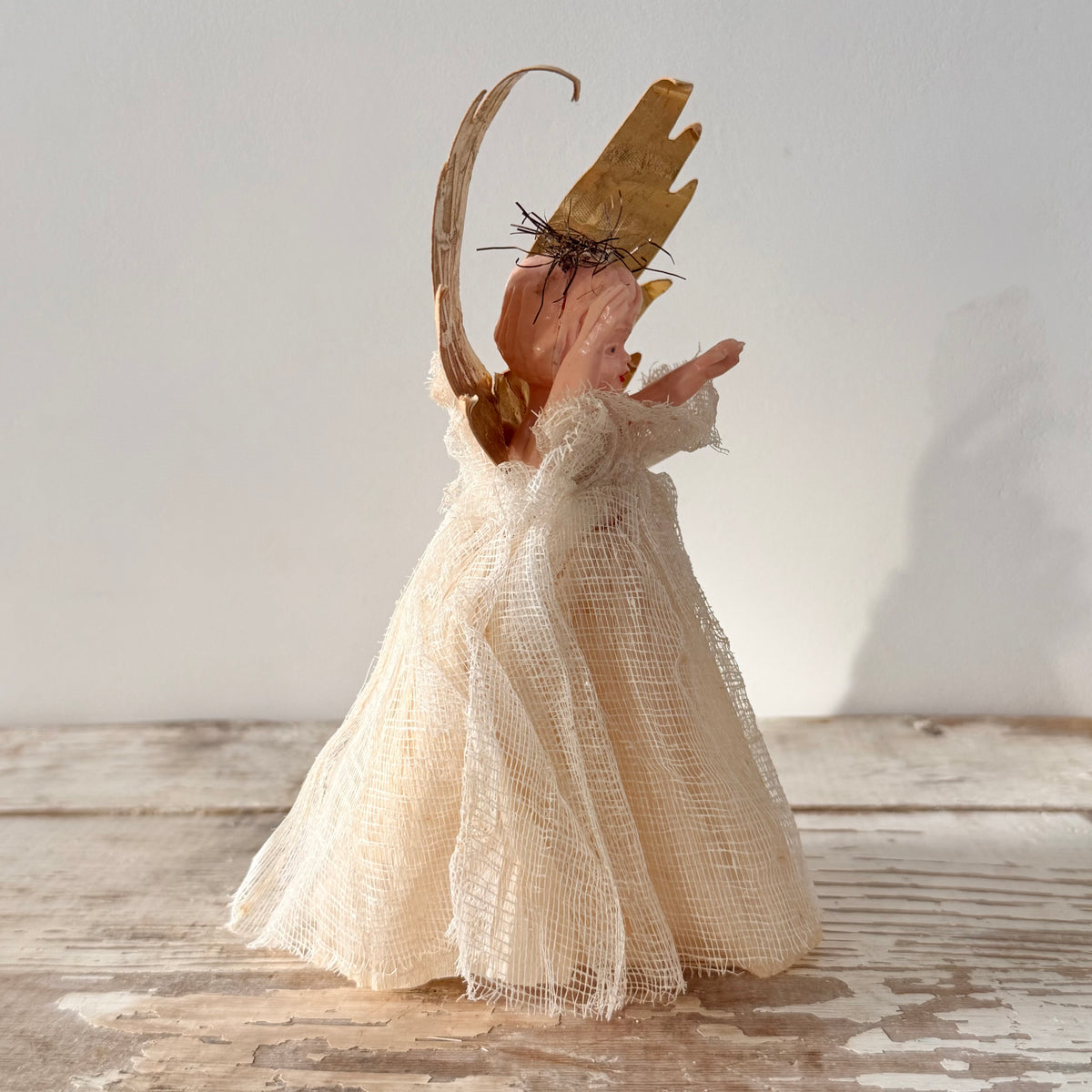 Vintage Christmas Tree Angel with Gold Wings c.1950s–1960s