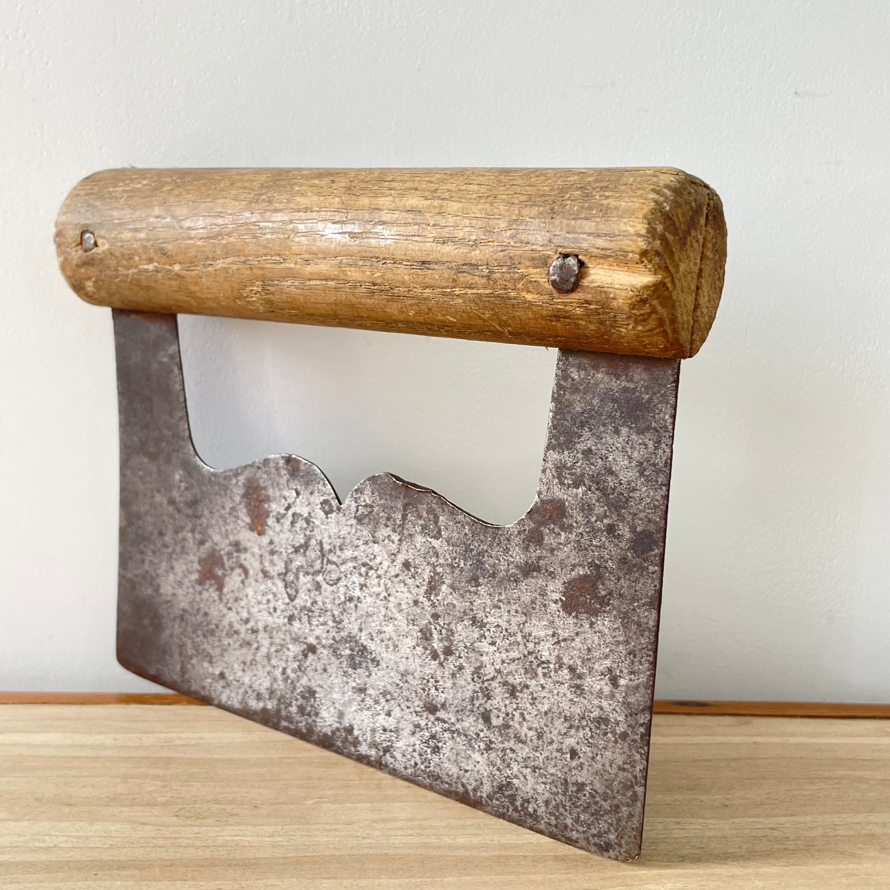 Antique Herb Chopper – Forged Iron with Wooden Handle, 19th–Early 20th Century Kitchenalia