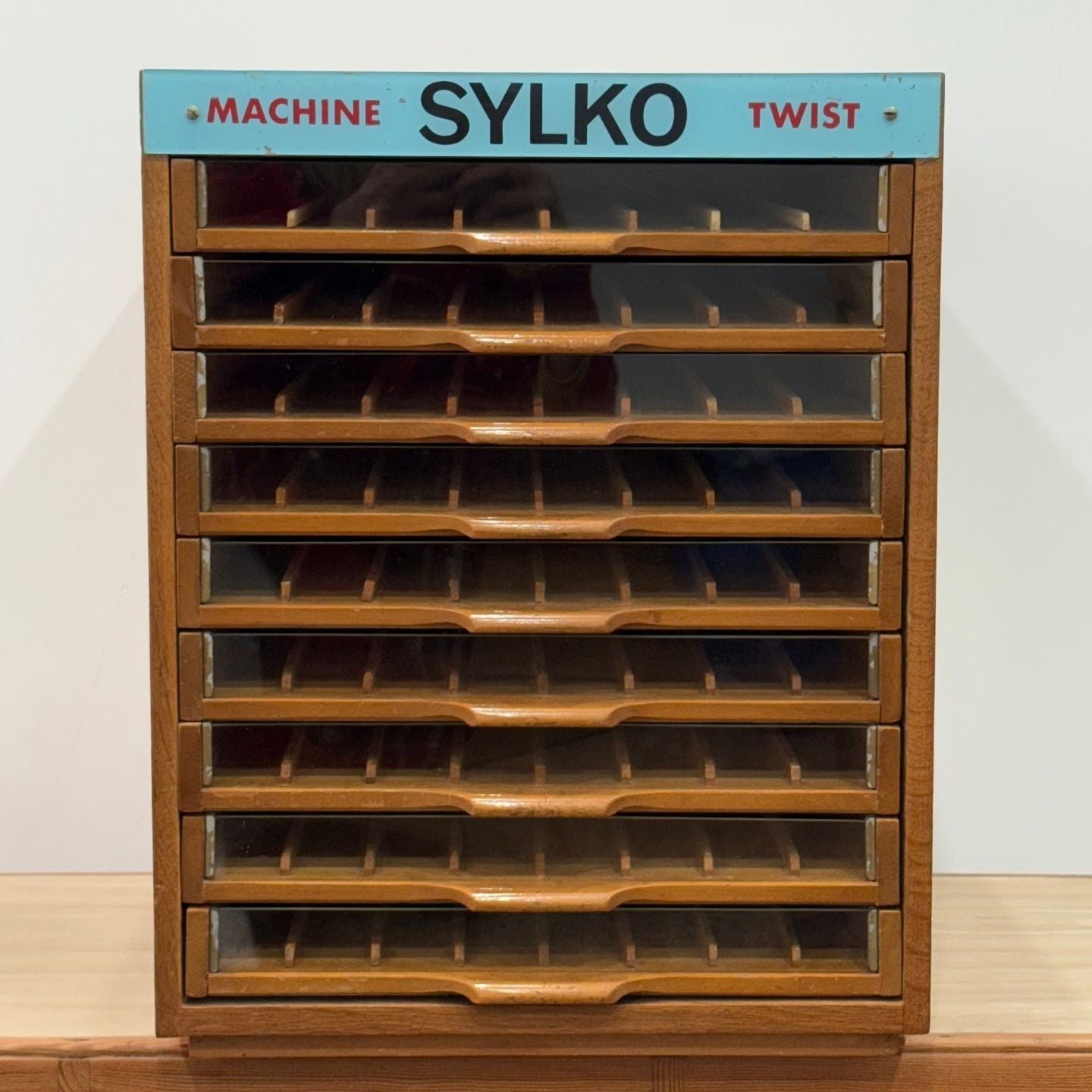 Sylko Machine Twist Oak Haberdashery Cabinet with Glass Drawers