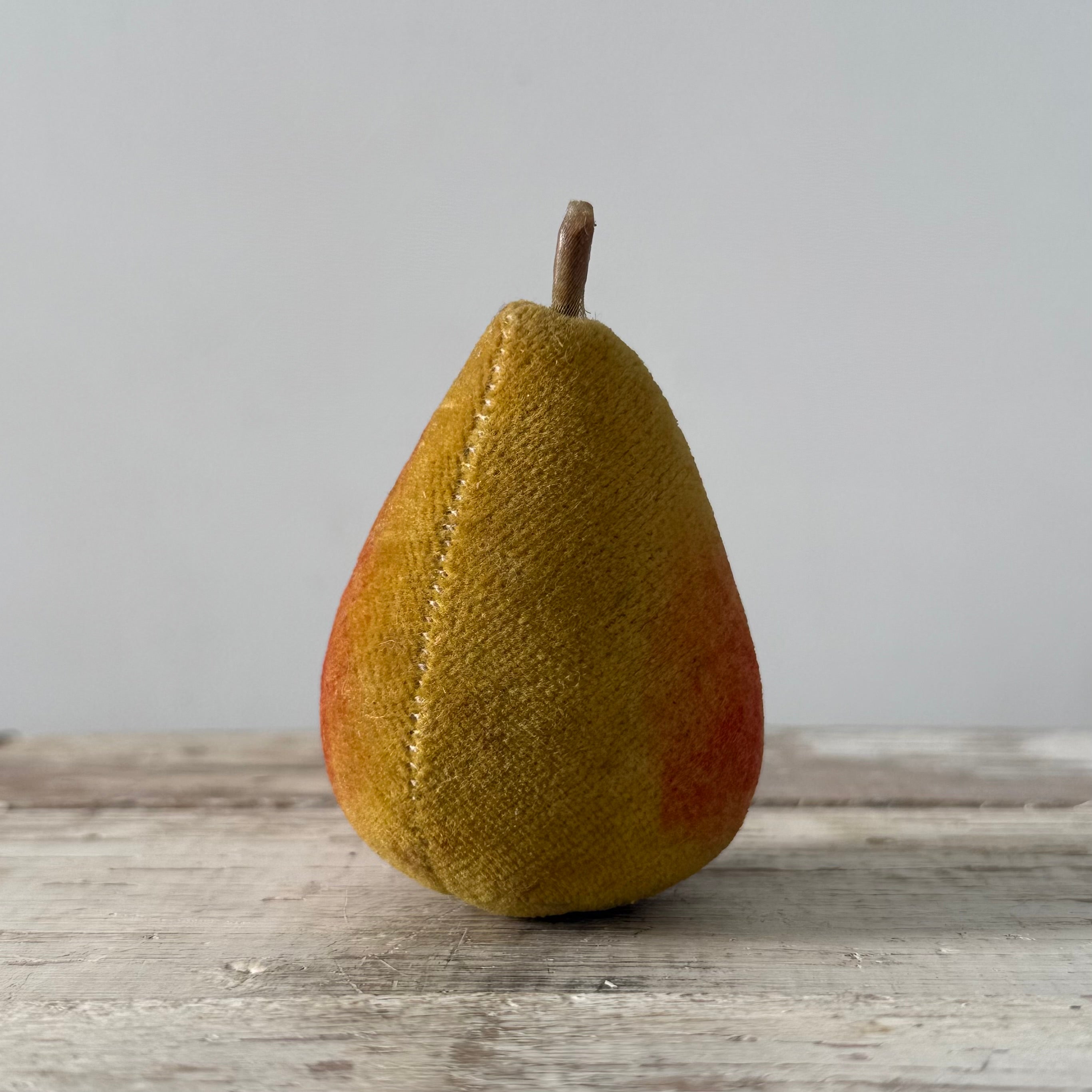 1830s Antique Velvet Pear Pin Cushion in Red and Ochre