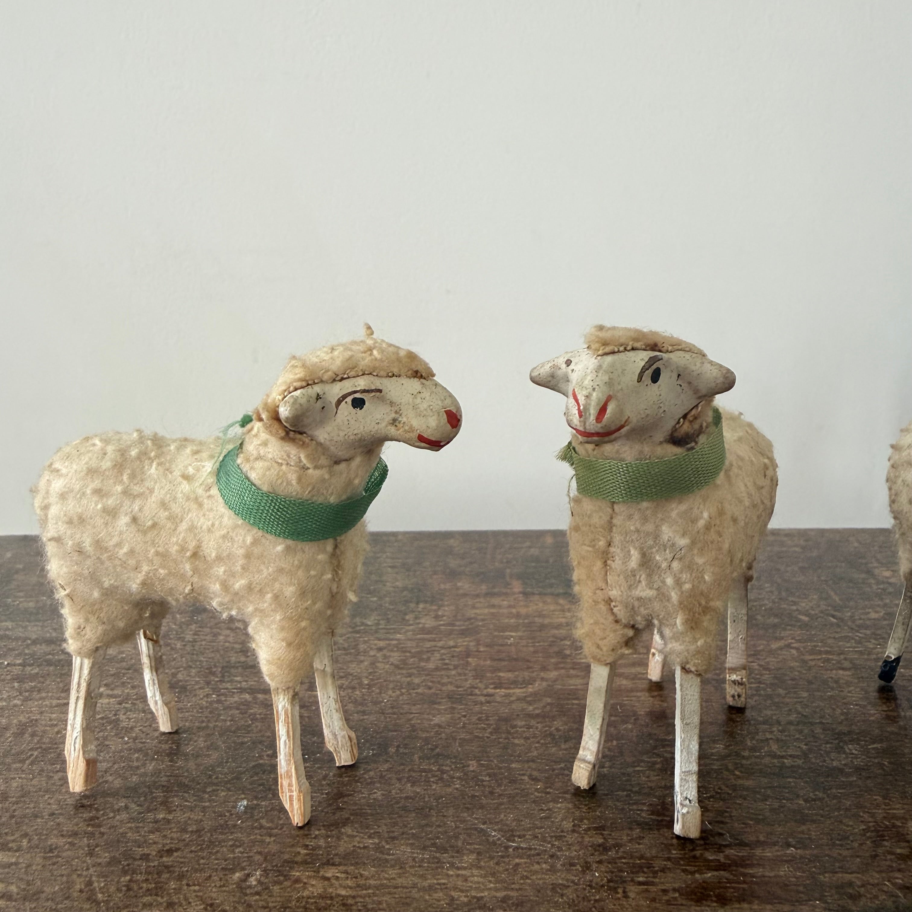 Antique German Putz Sheep Set Erzgebirge Nativity Figures c1920