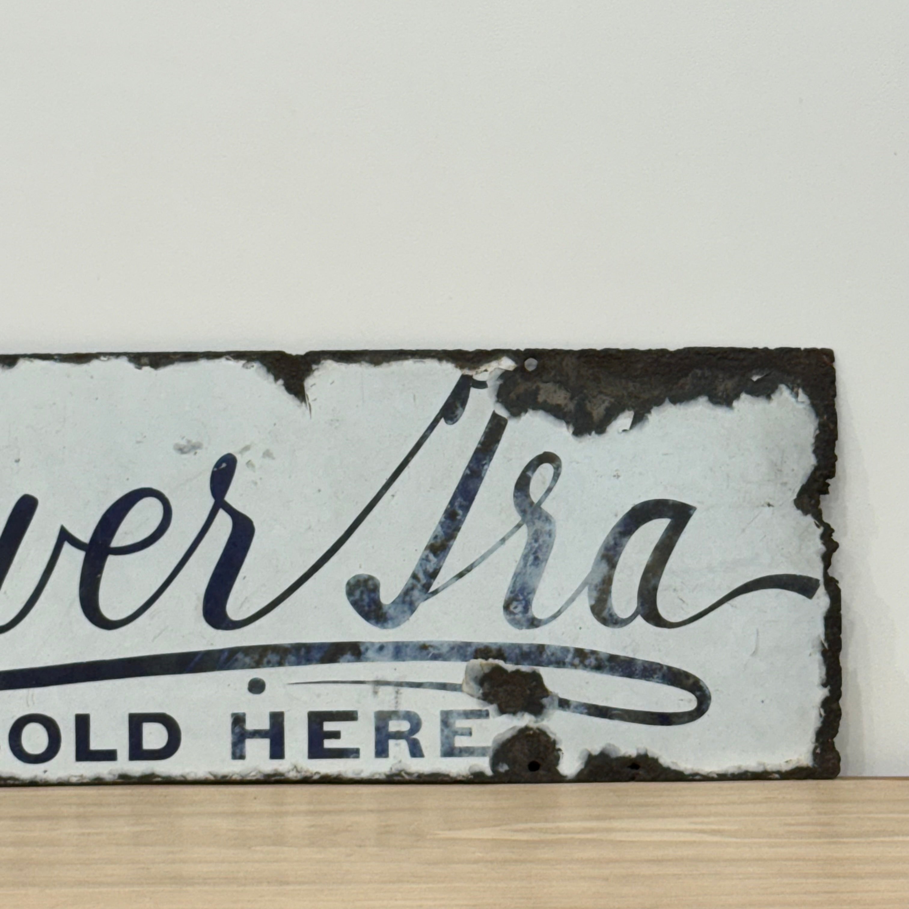 Vintage Tower Tea enamel advertising sign Sold Here