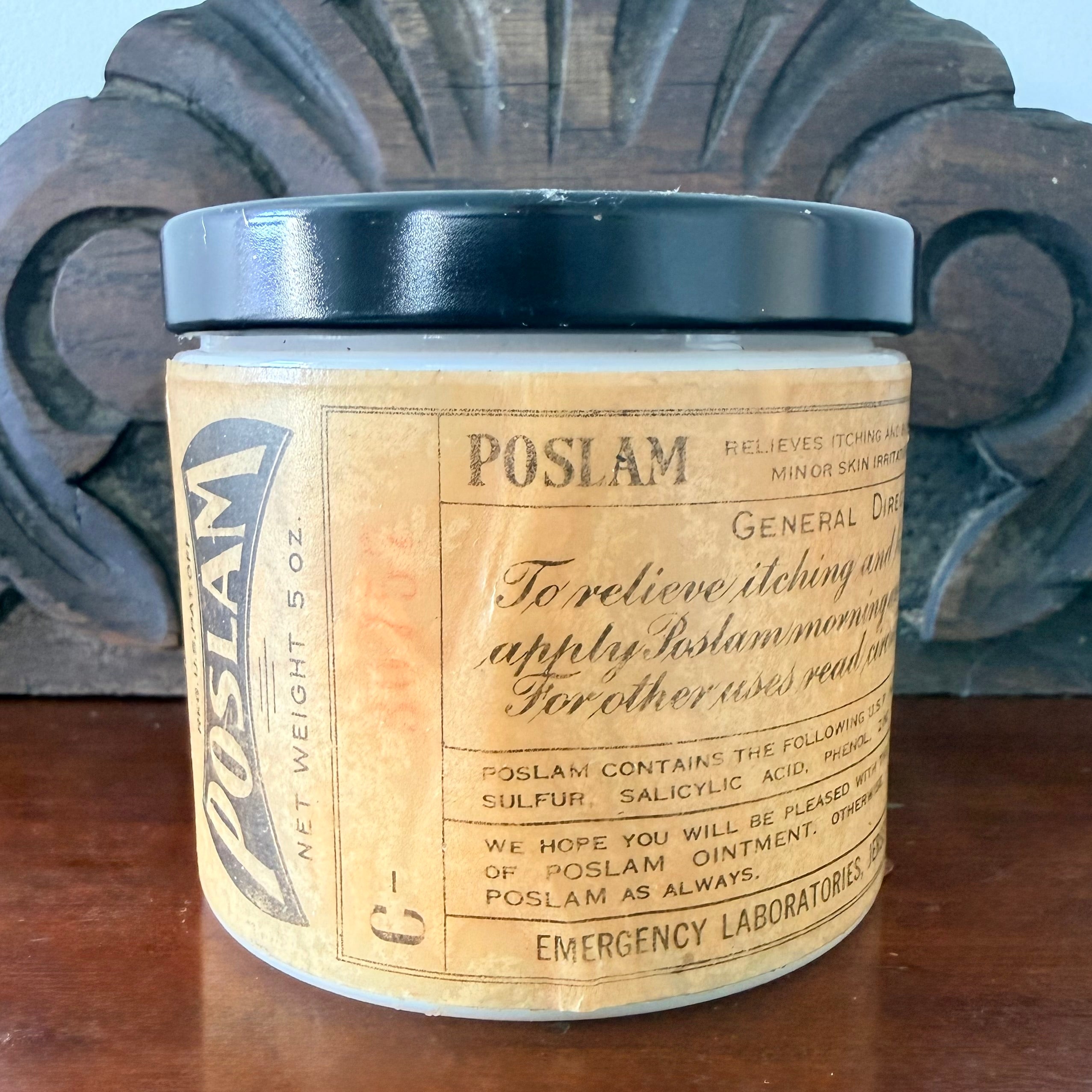 Poslam Ointment Jar 5oz Emergency Laboratories Apothecary Pot