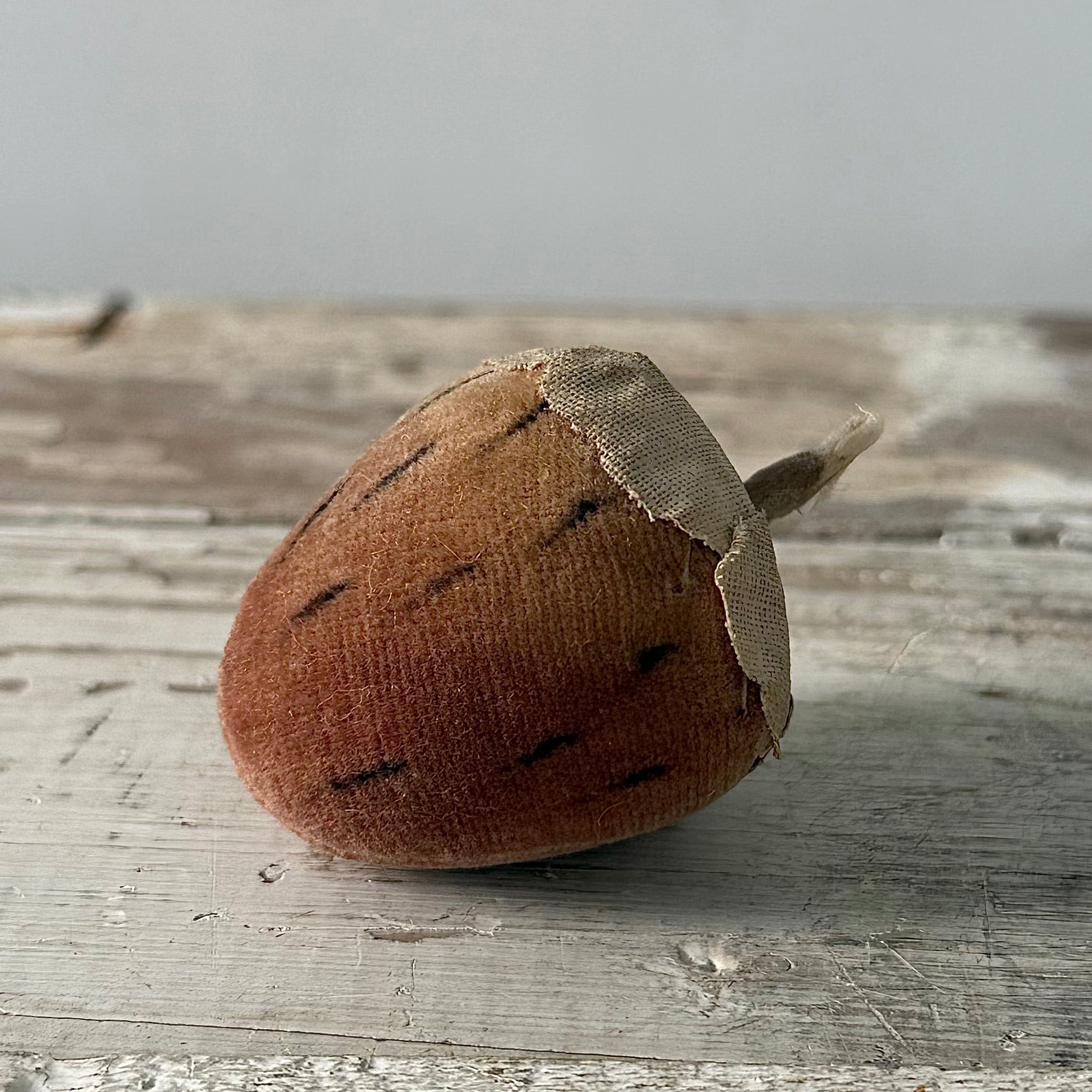 1830s Antique Velvet Strawberry Pin Cushion with Fabric Leaves