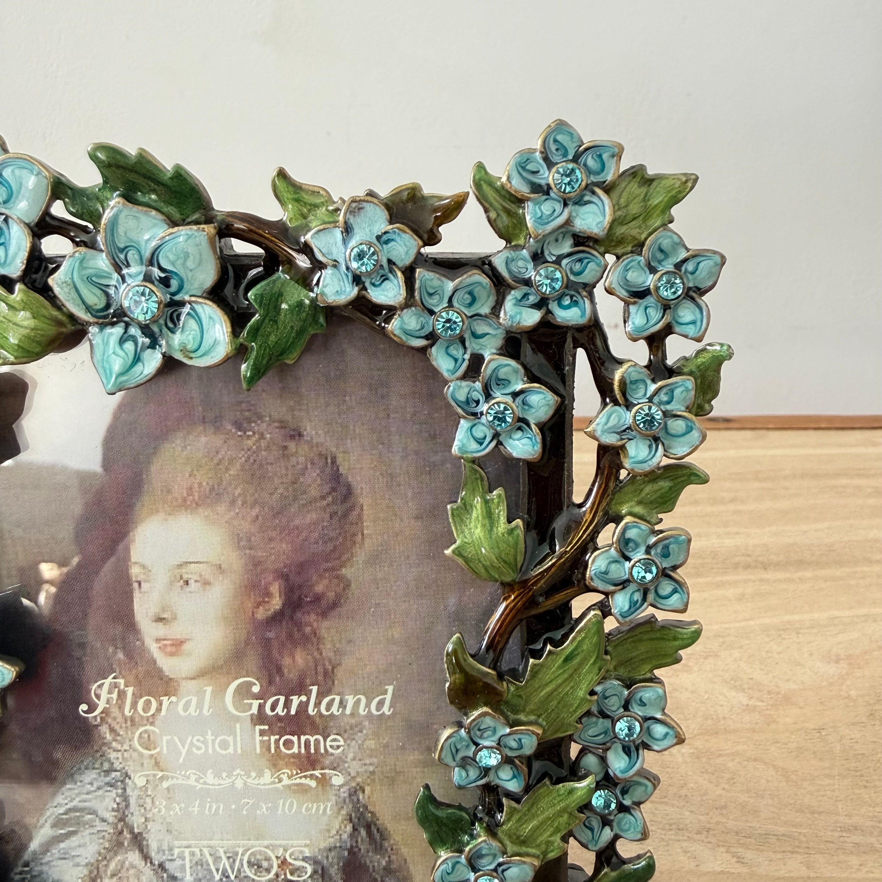 Blue Floral Crystal Photo Frame 3x4 Decorative Vintage Style Gift