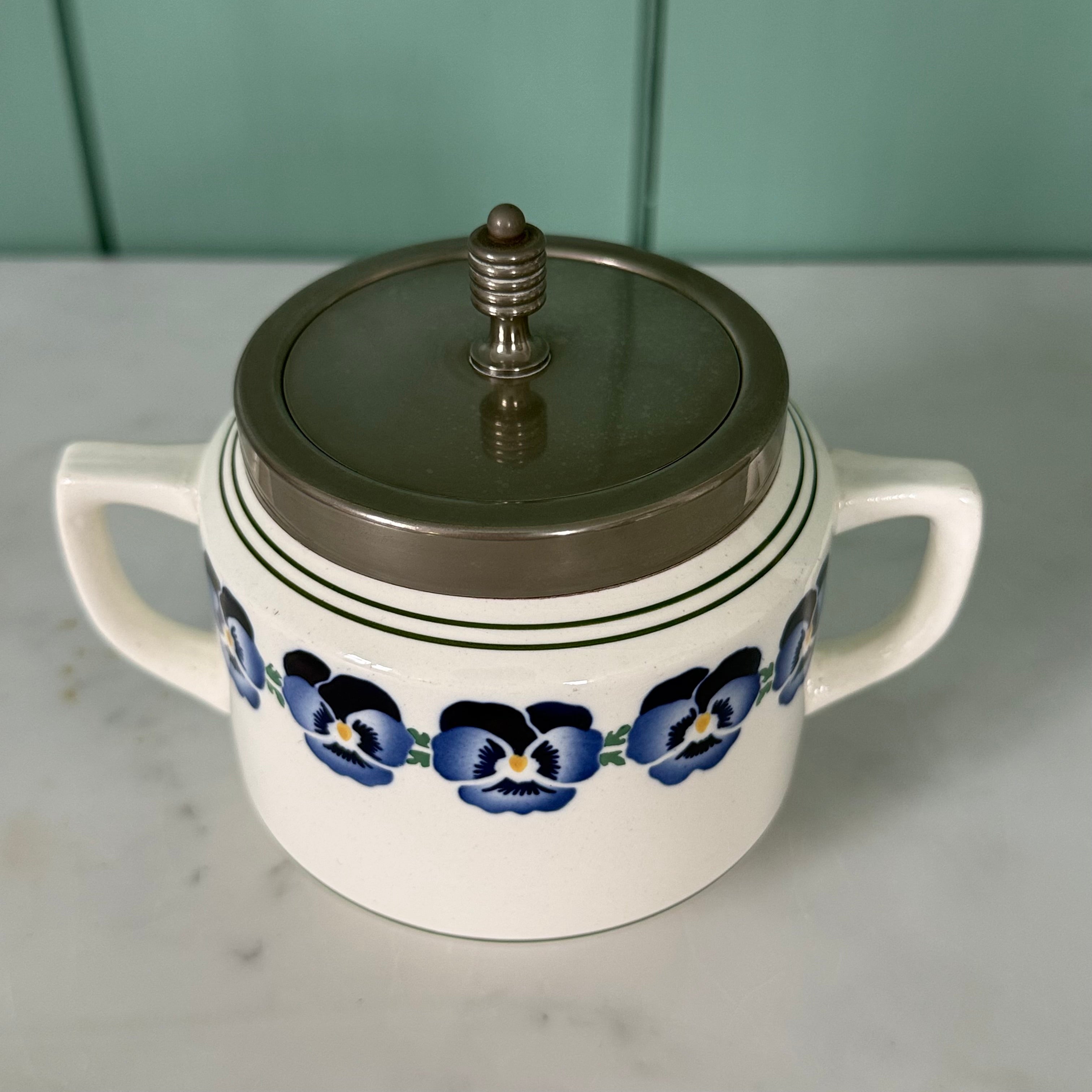 Art Deco WMF Wächtersbach Covered Sugar Bowl – Blue Pansy Dec. 2194