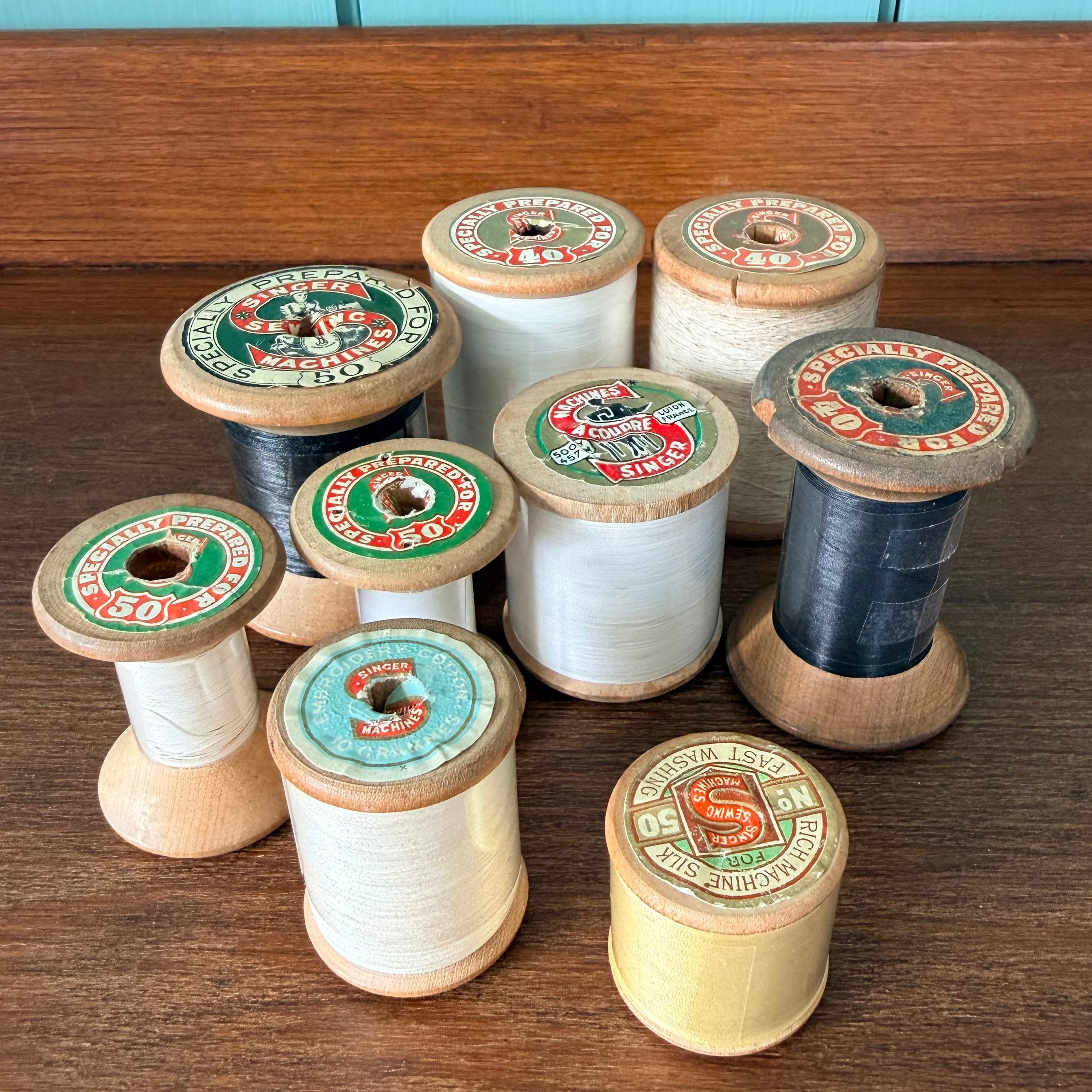 Vintage Singer Wooden Cotton Reels Job Lot Haberdashery Display