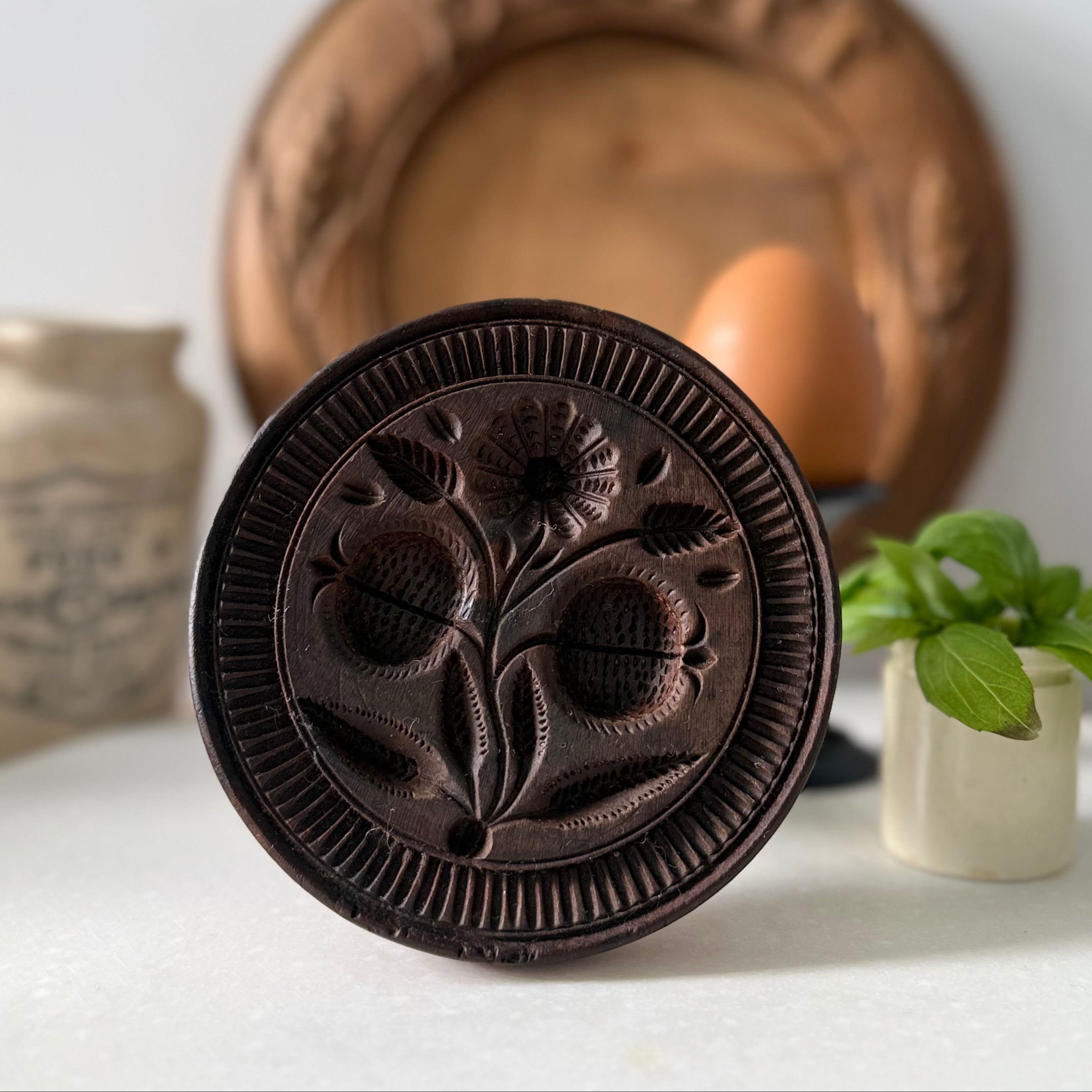 Antique Treen Butter Stamp Acorn Design