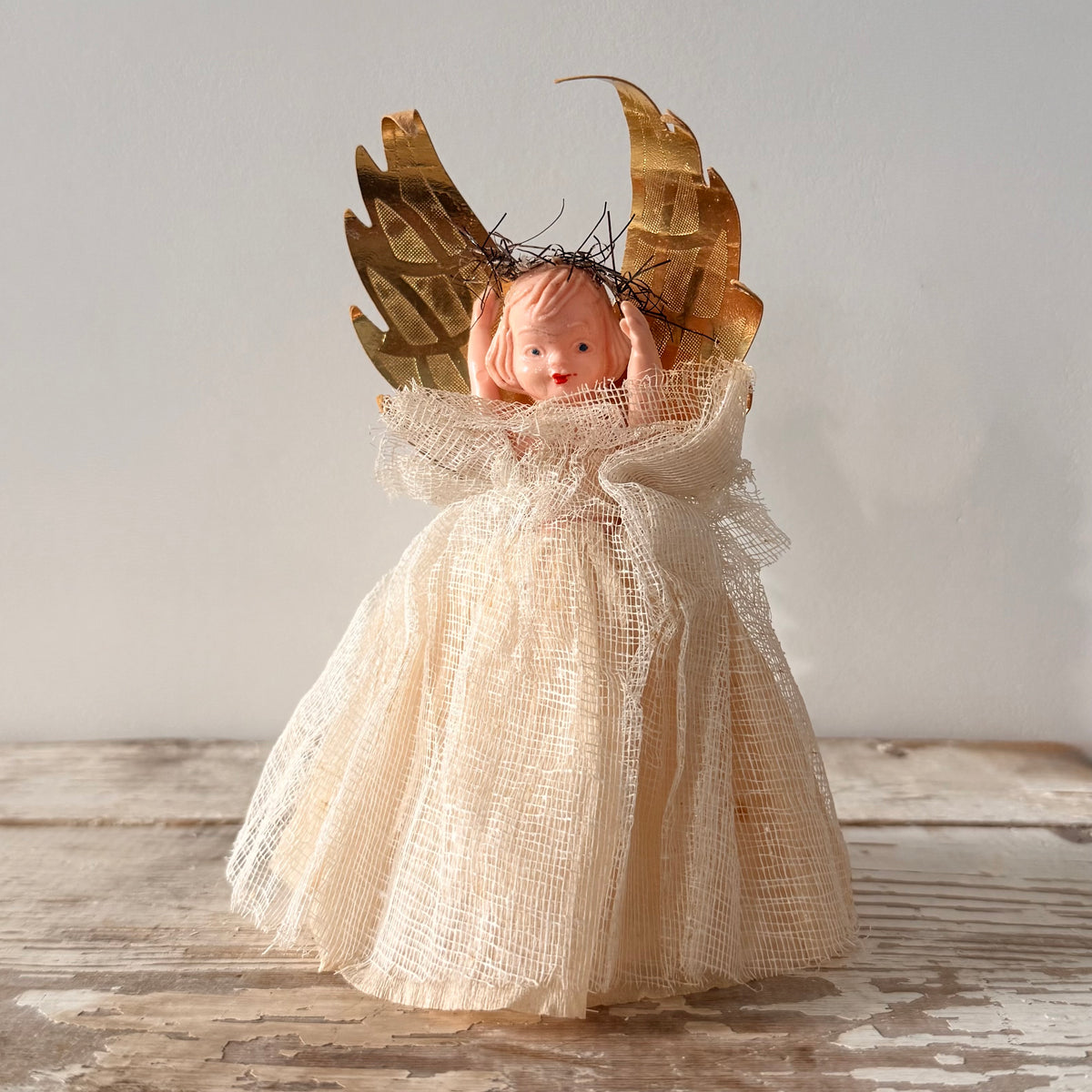 Vintage Christmas Tree Angel with Gold Wings c.1950s–1960s
