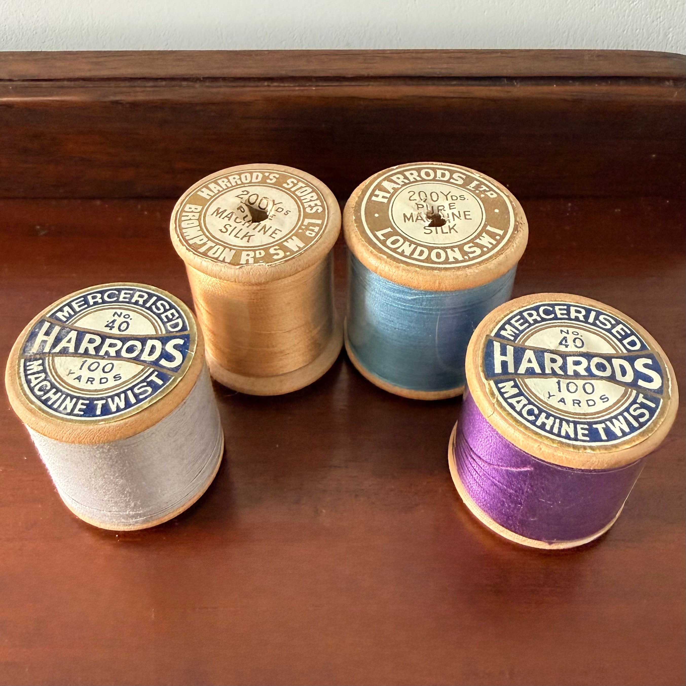 Antique Harrods Wooden Cotton & Silk Thread Reels Set of Four