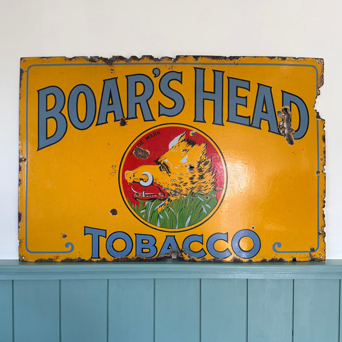 Large Original Boar’s Head Tobacco Enamel Advertising Sign – Burton Palmers Green