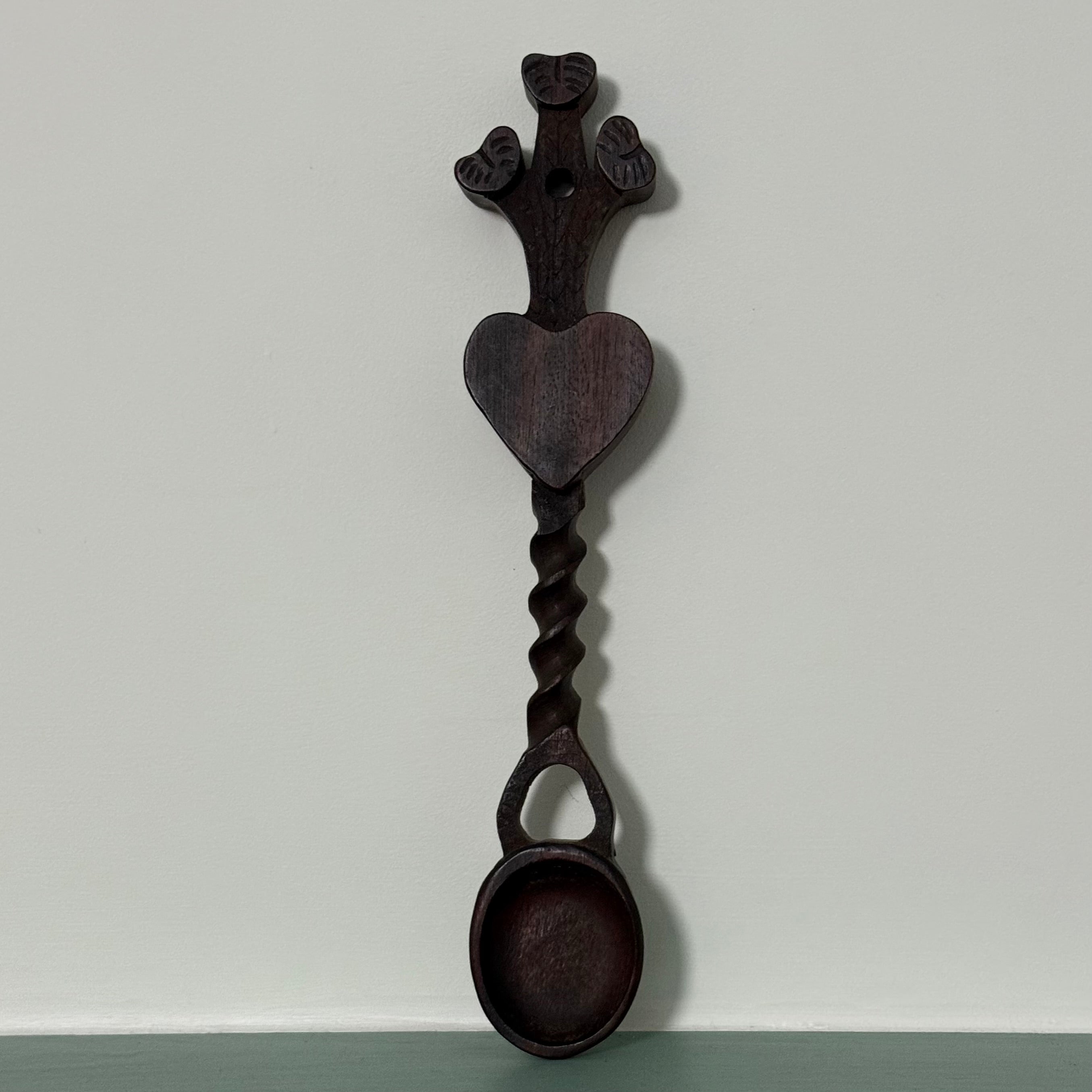 Welsh Love Spoon Carved Wooden Heart Twist Handle Folk Art Treen