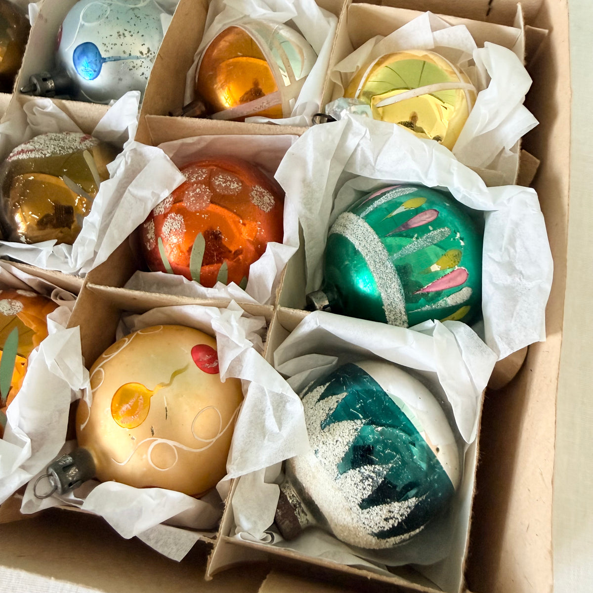 Boxed Set of 12 Vintage Glass Christmas Baubles