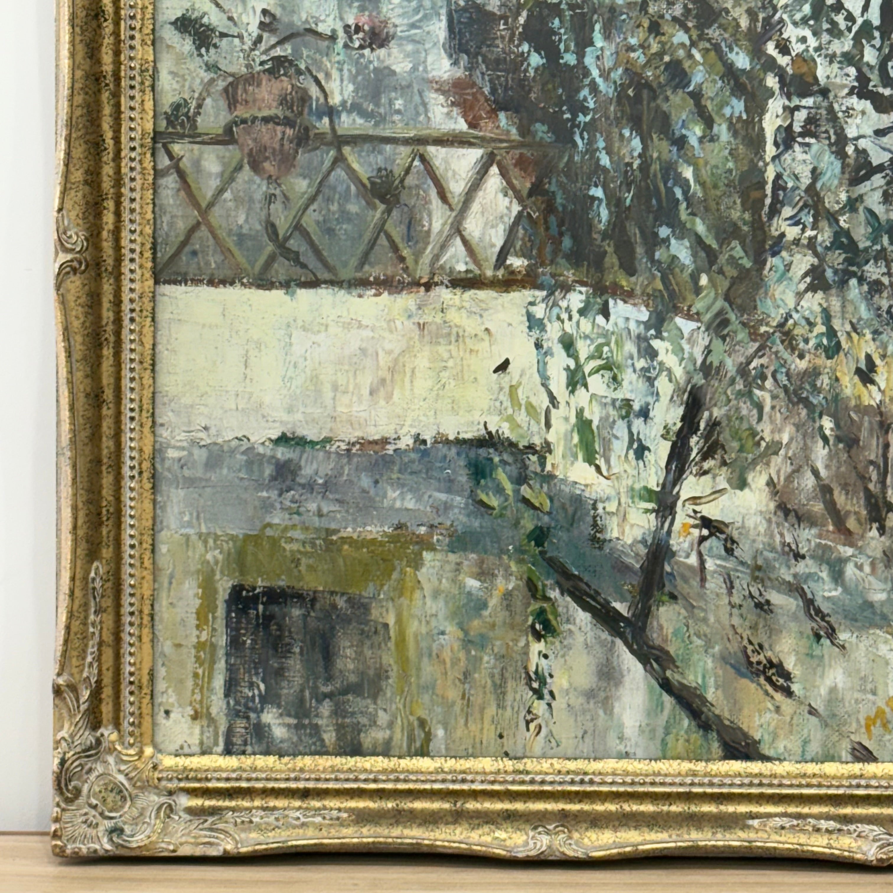 British Oil Painting of a Spanish Courtyard by Madeline Reid