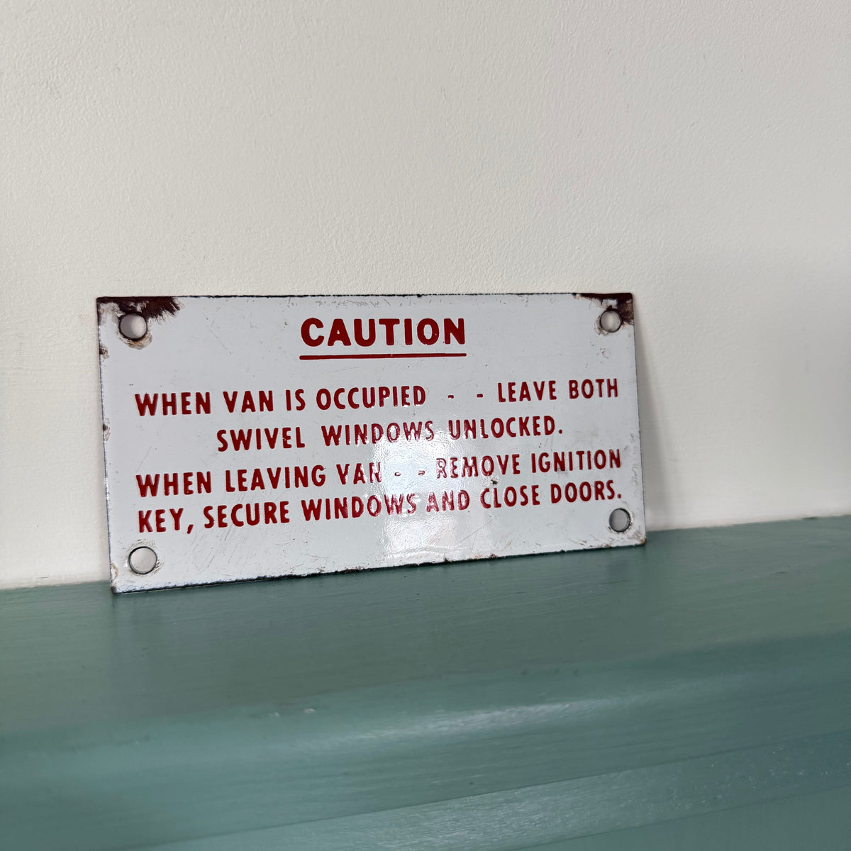 Vintage Enamel Van Safety Warning Sign c.1940s–1960s