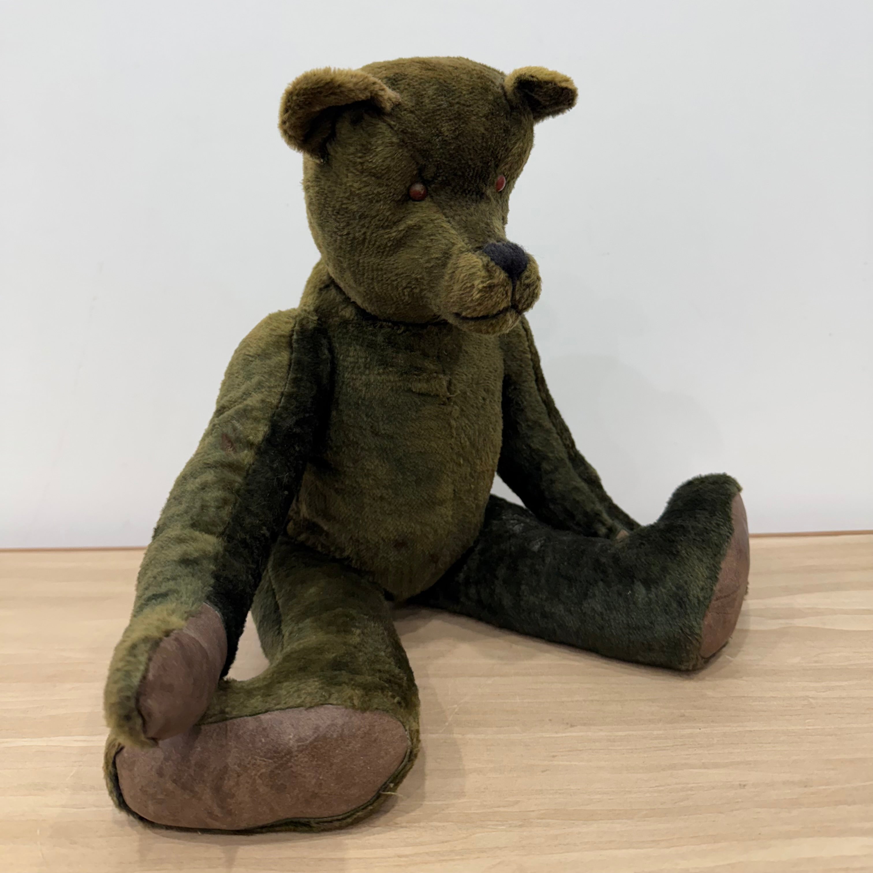 Early 20th Century Straw Filled Plush Teddy Bear Disc Joints 44cm
