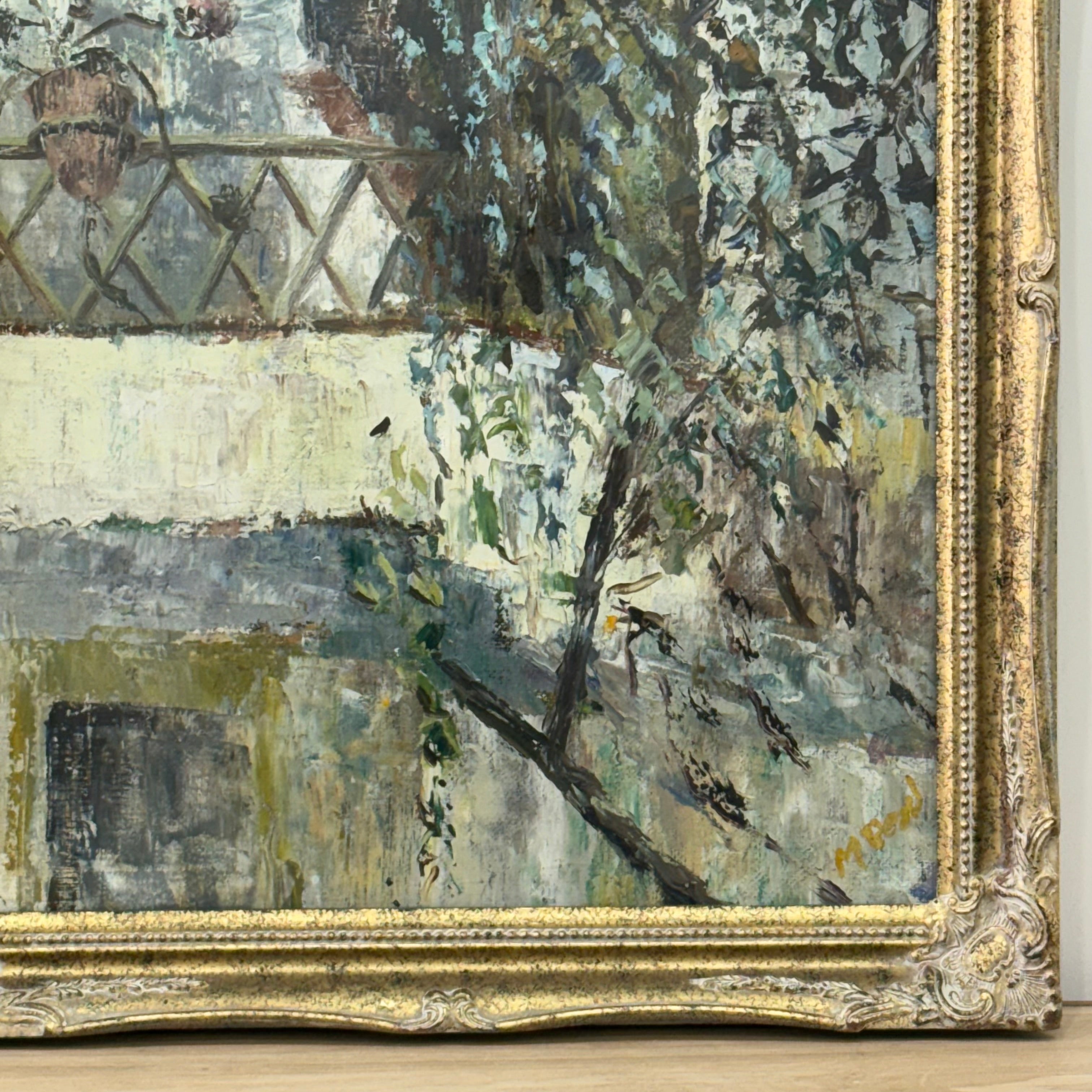 British Oil Painting of a Spanish Courtyard by Madeline Reid