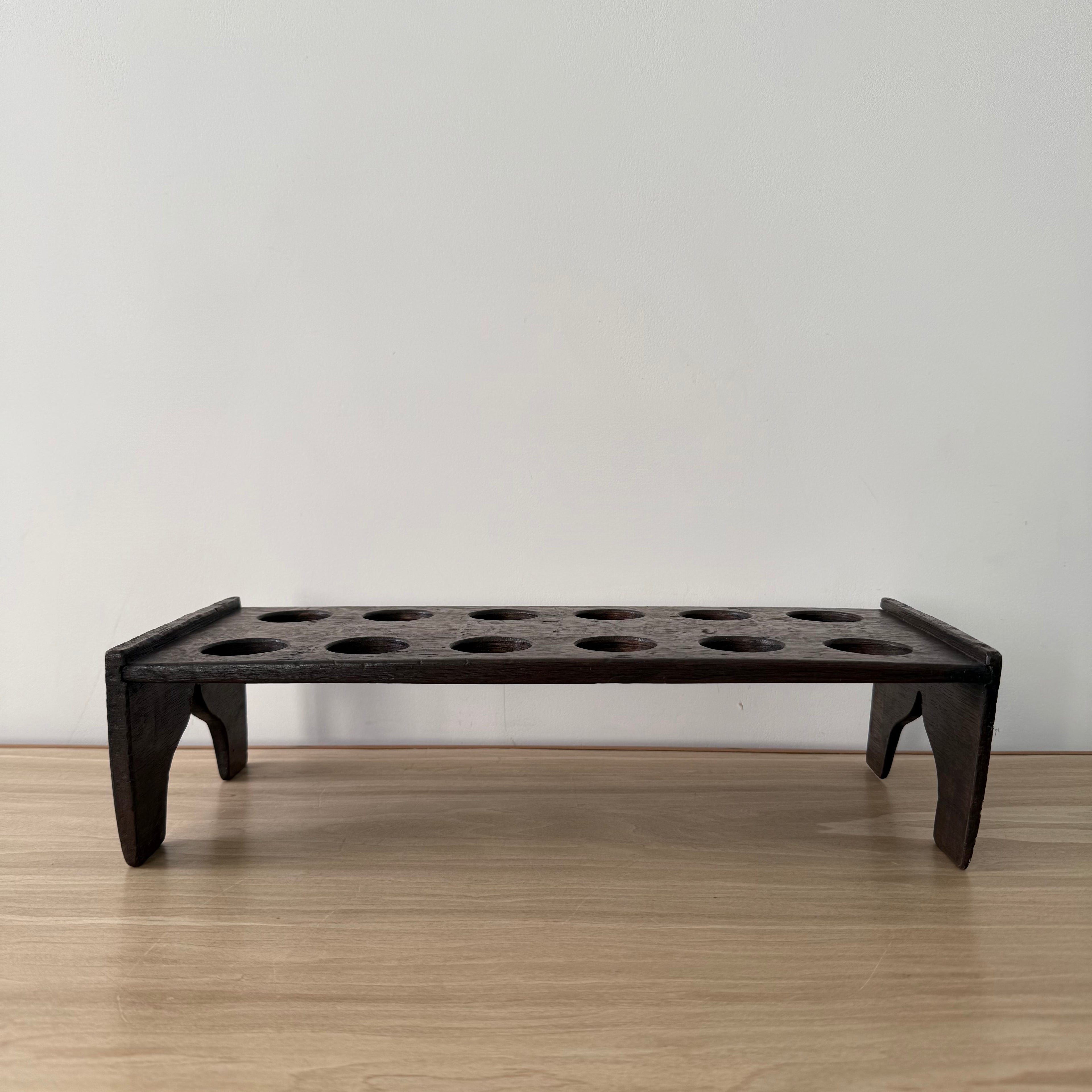 Antique Wooden Egg Rack Stand – 12 Hole Farmhouse Kitchen Storage