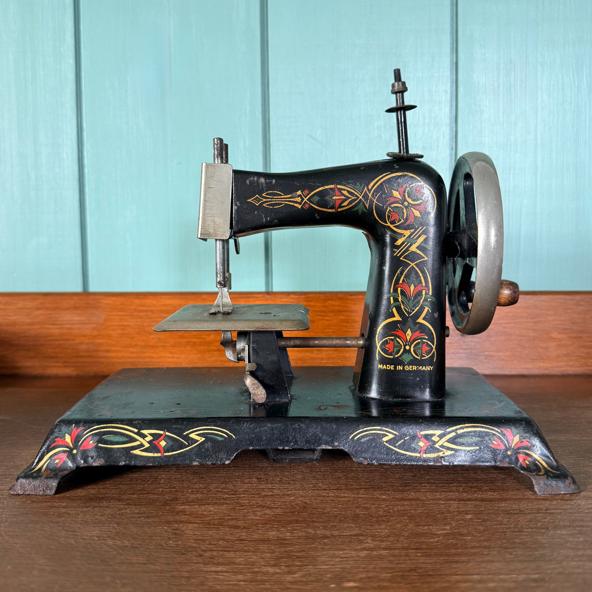 Antique German Child’s Toy Sewing Machine Floral Tinplate c.1930
