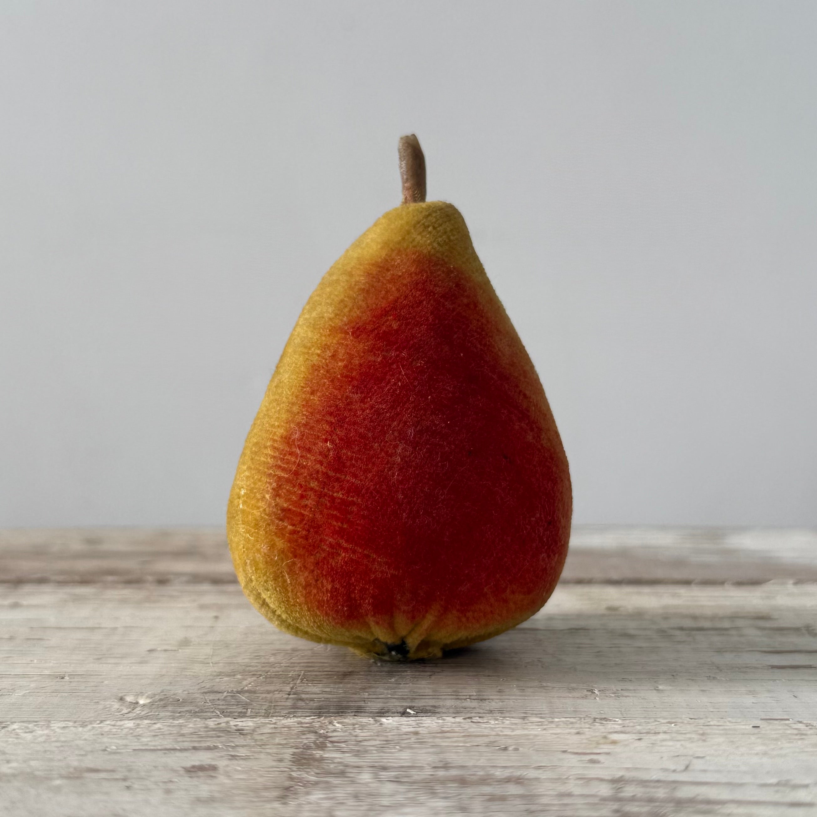 1830s Antique Velvet Pear Pin Cushion in Red and Ochre