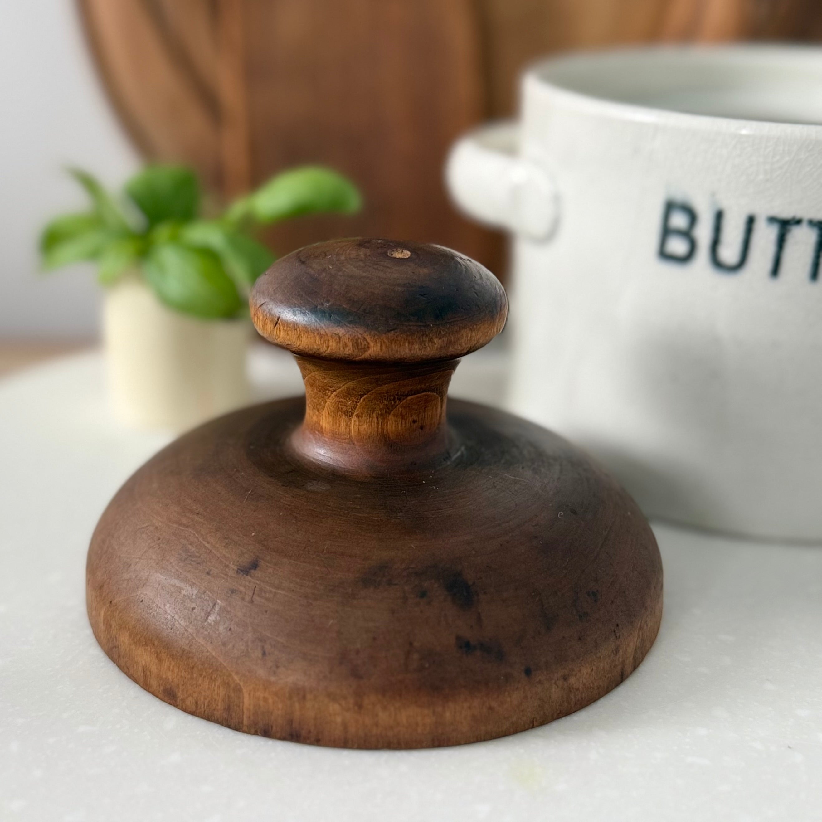 Antique Treen Butter Stamp Thistle Carved Folk Art
