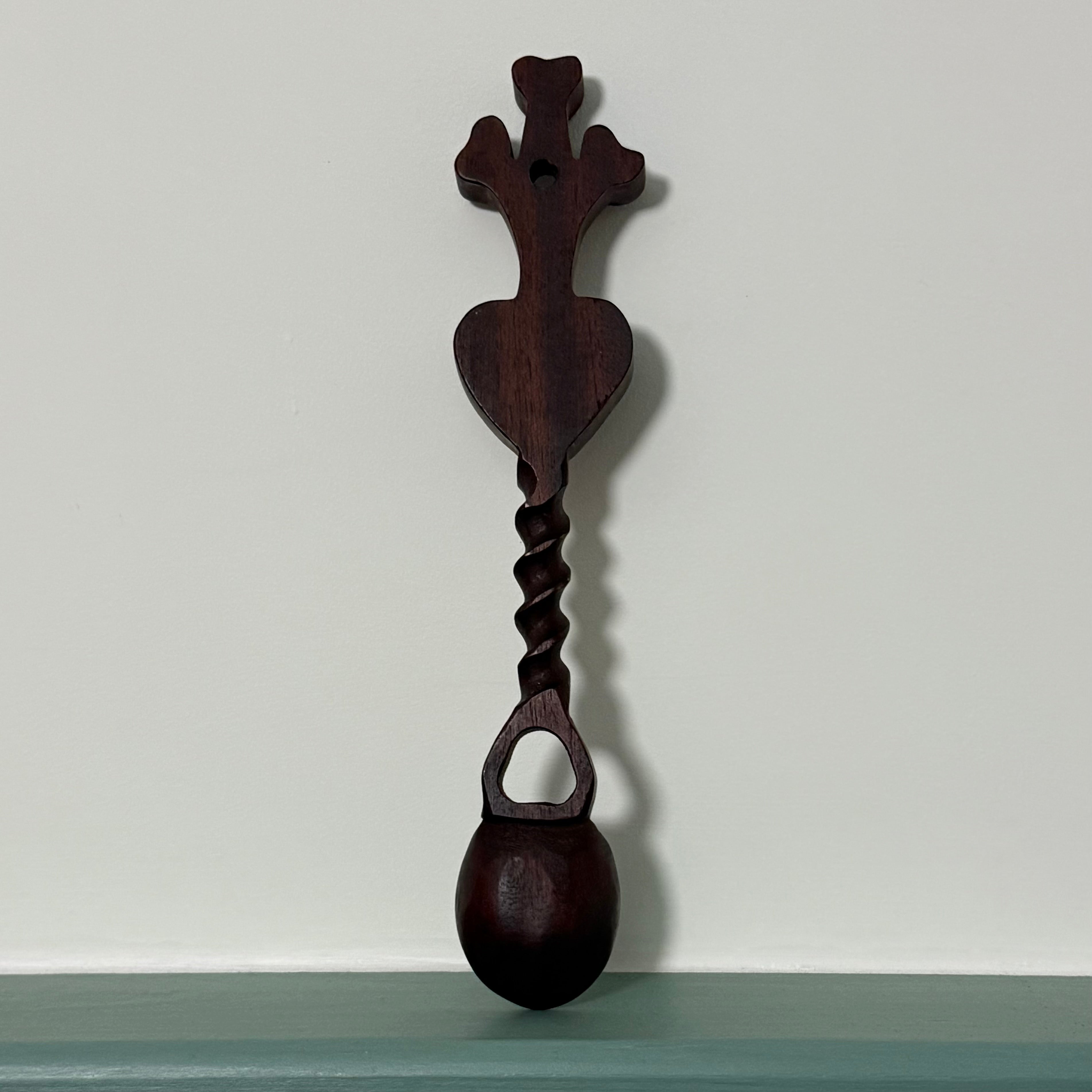 Welsh Love Spoon Carved Wooden Heart Twist Handle Folk Art Treen