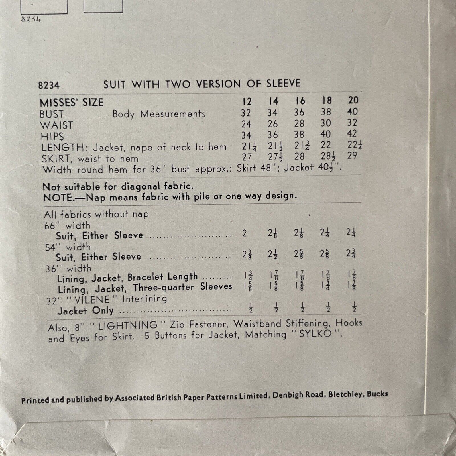 Weldons 8234 Womens Size 16 Jacket Skirt FF *