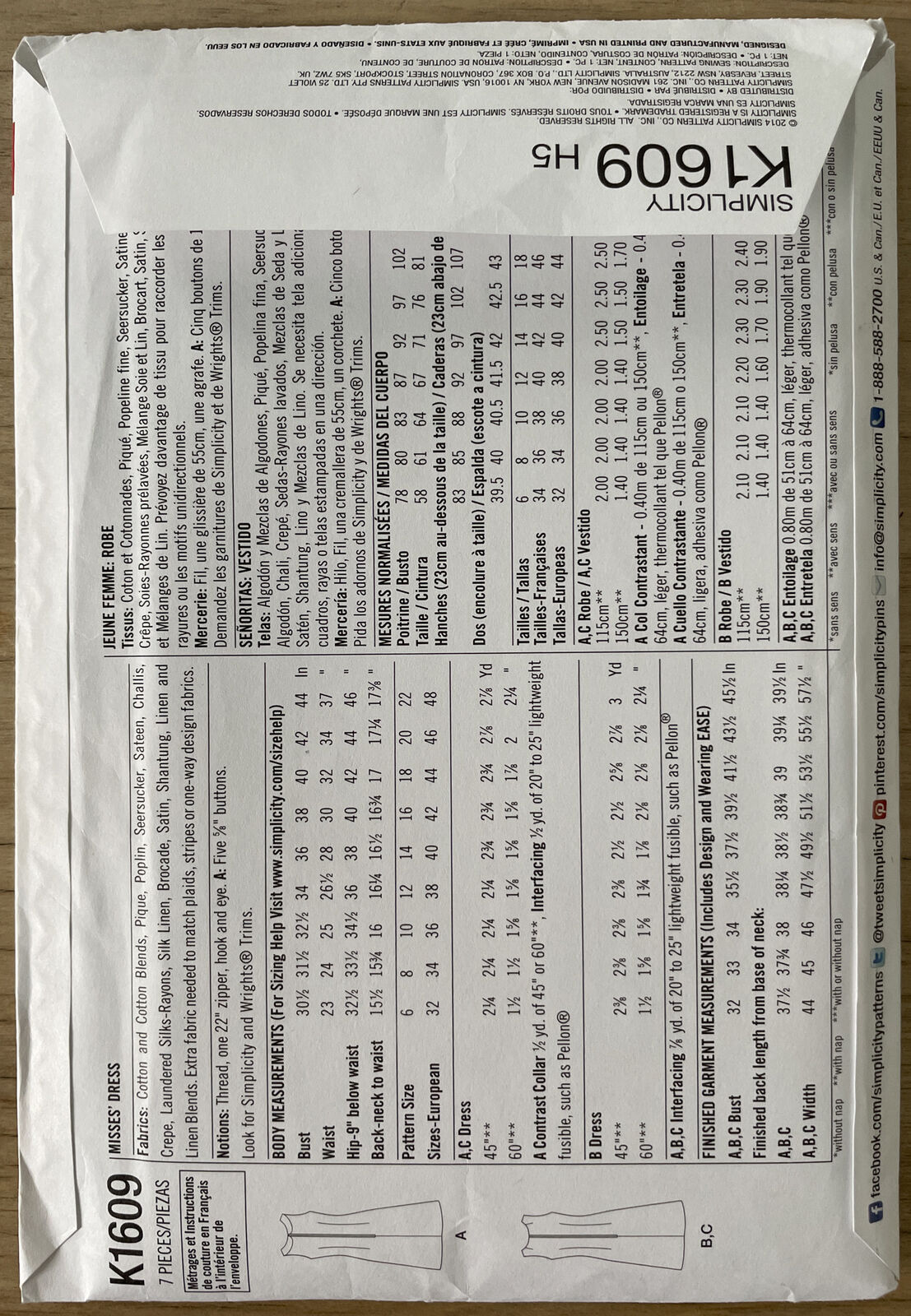 Simplicity K1609 Womens Dress Size 6-14 Dress UNCUT *