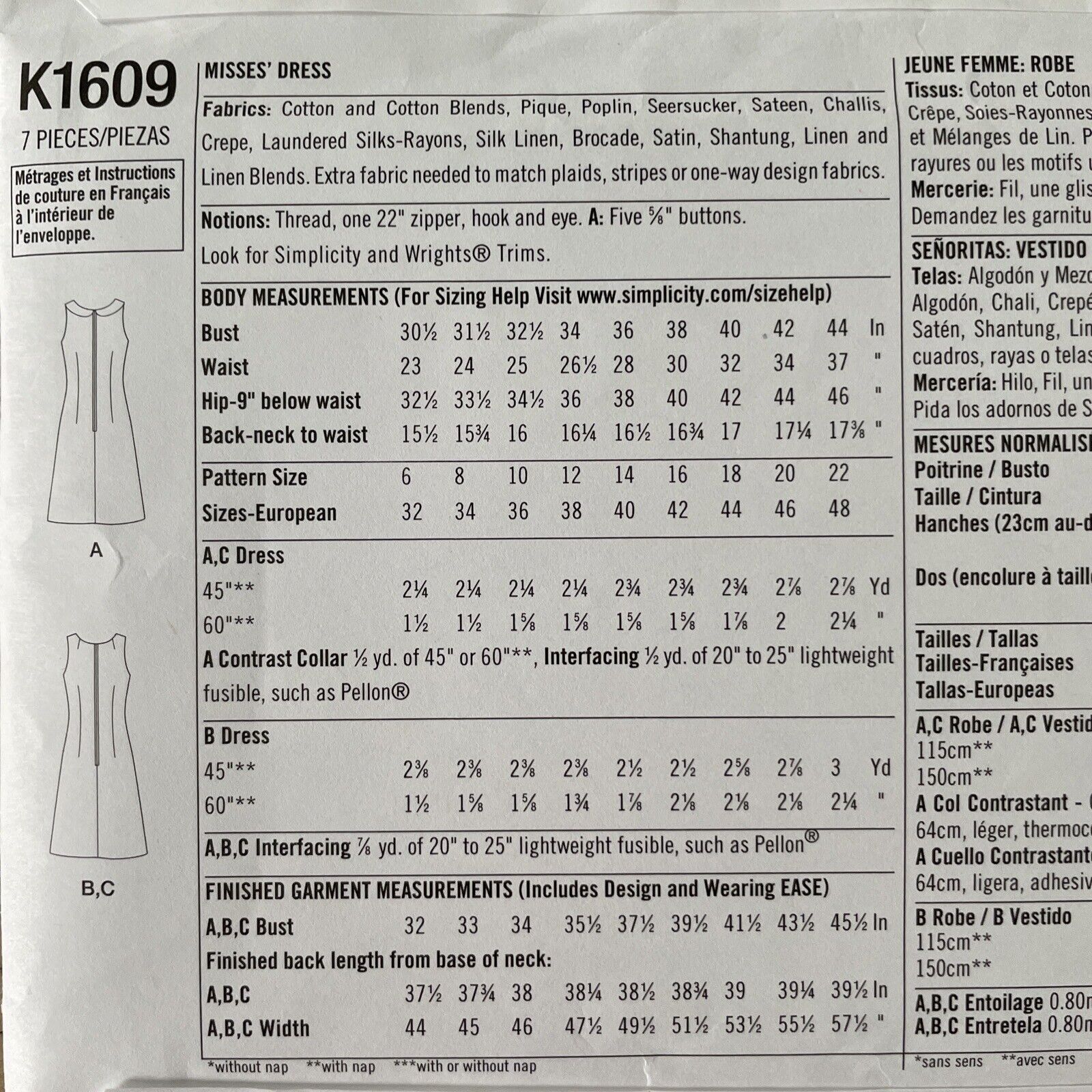 Simplicity K1609 Womens Dress Size 6-14 Dress UNCUT *