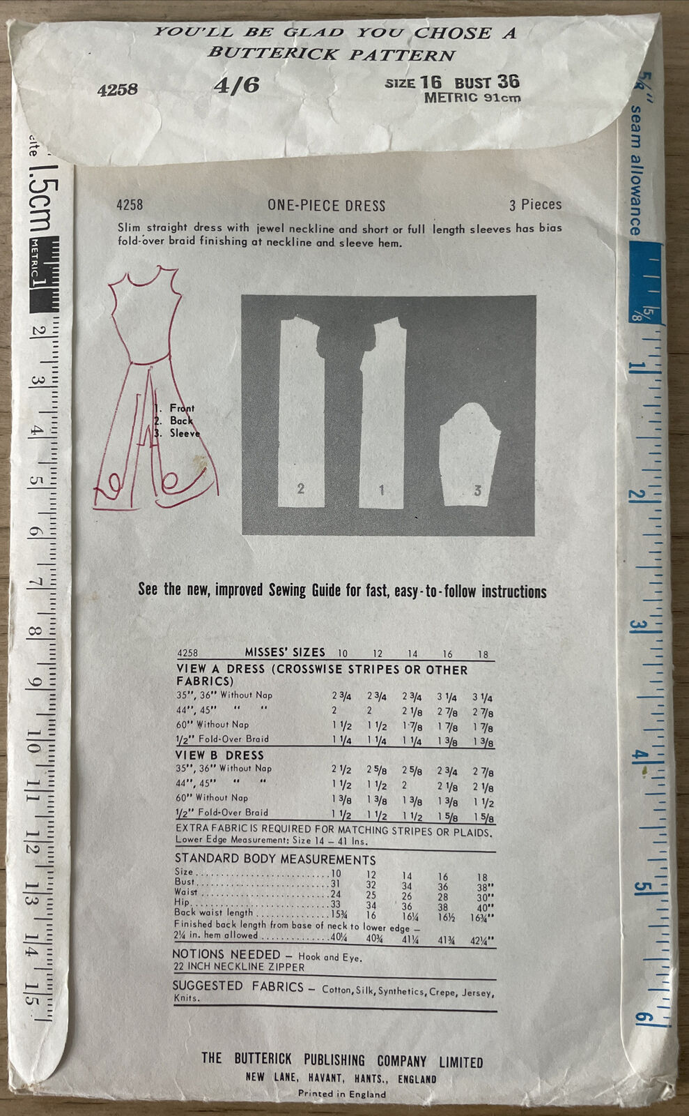 Butterick 4258 Womens Size 16 Dress FF *