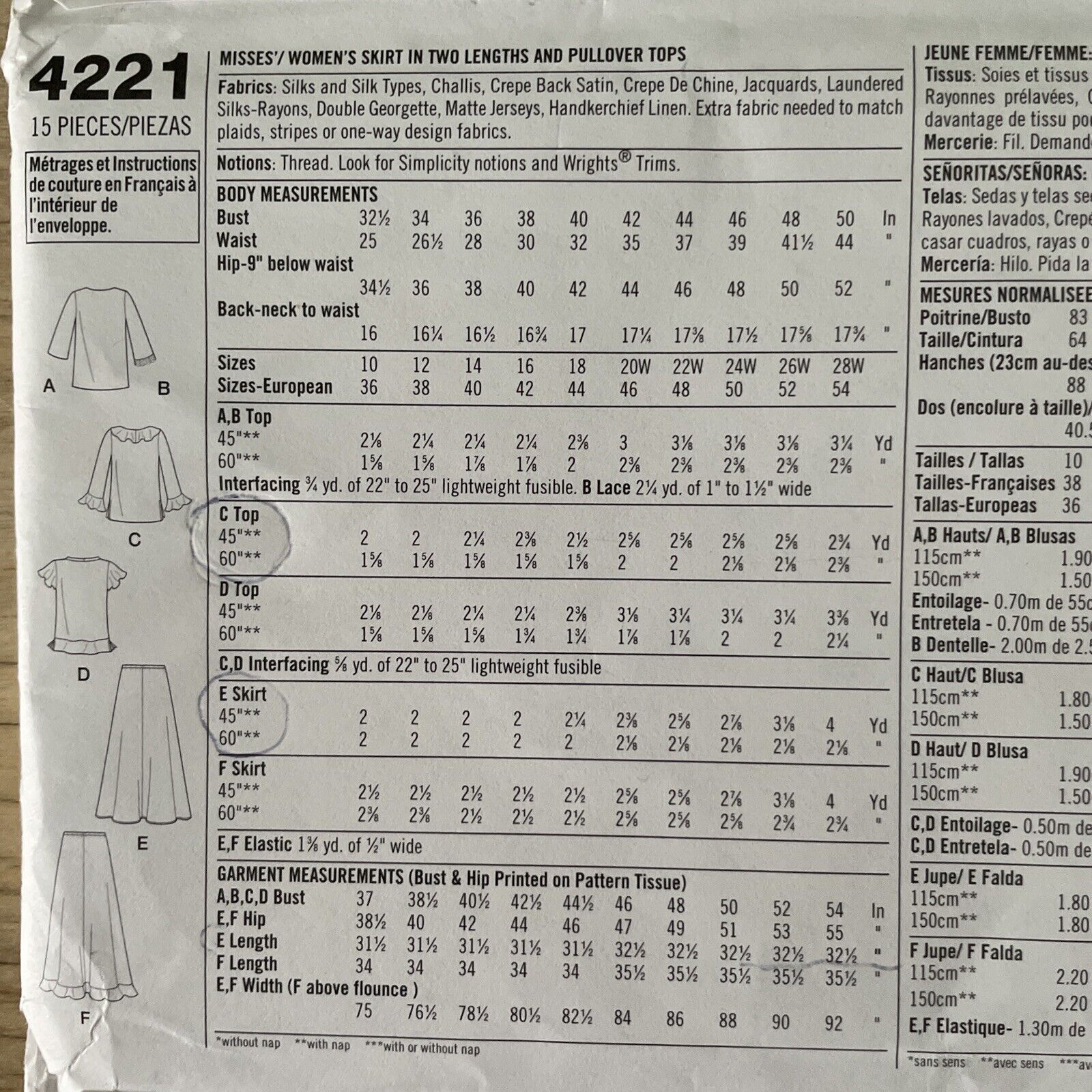 Simplicity 4221 Womens Size 10-16 Top Blouse Skirt FF *