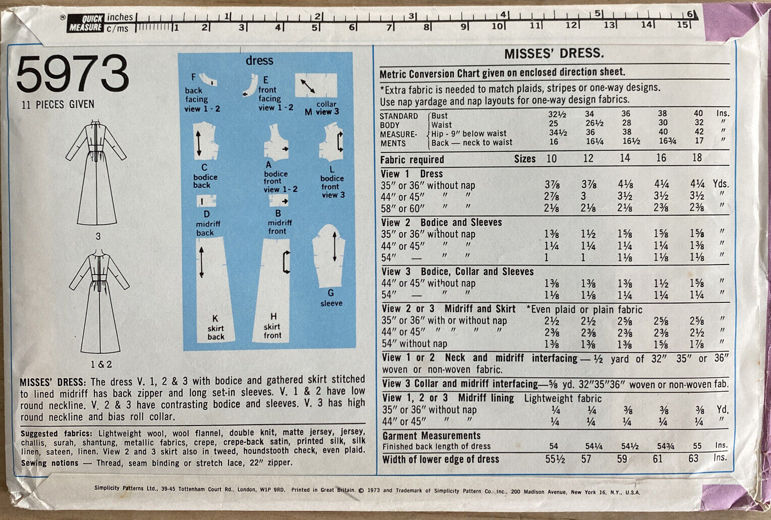 Simplicity 5973 Womens Size 12 Evening Dress *