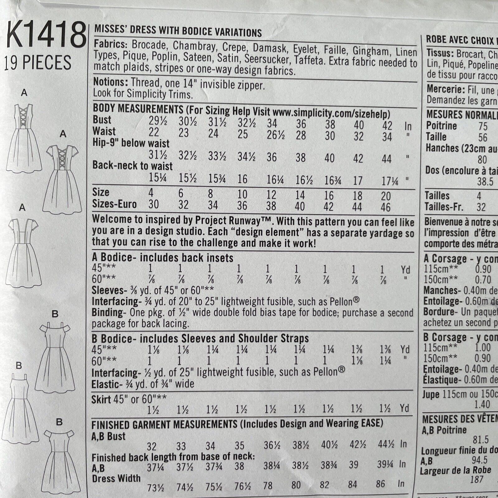 Simplicity K1418 Womens Size 12-20 Dress FF *