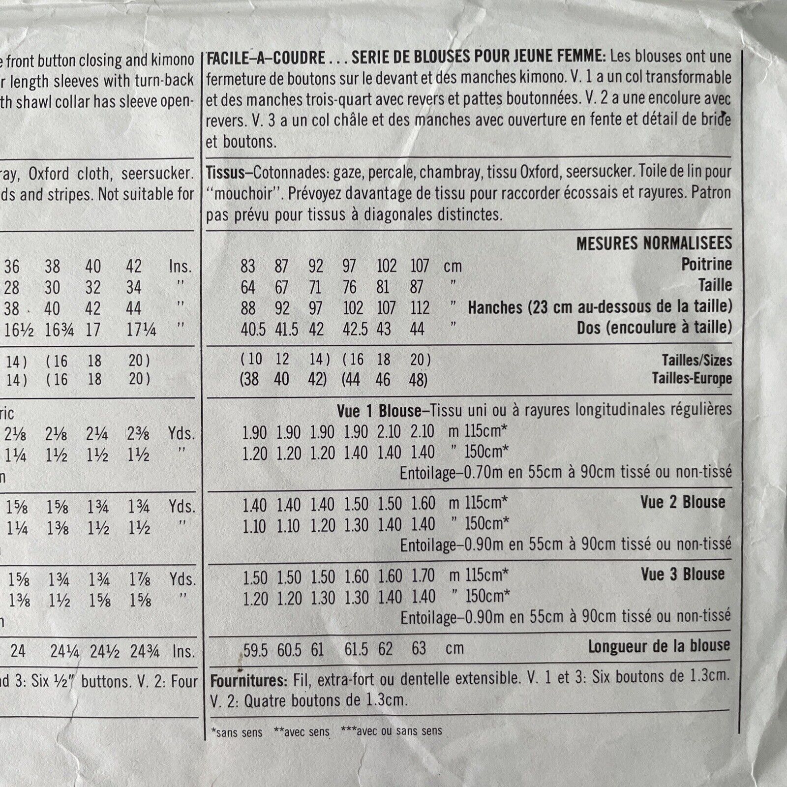 Simplicity 9499 Womens Size 10-12 Blouse Shirt Top