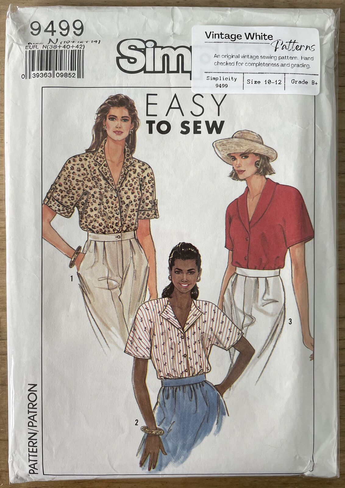 Simplicity 9499 Womens Size 10-12 Blouse Shirt Top