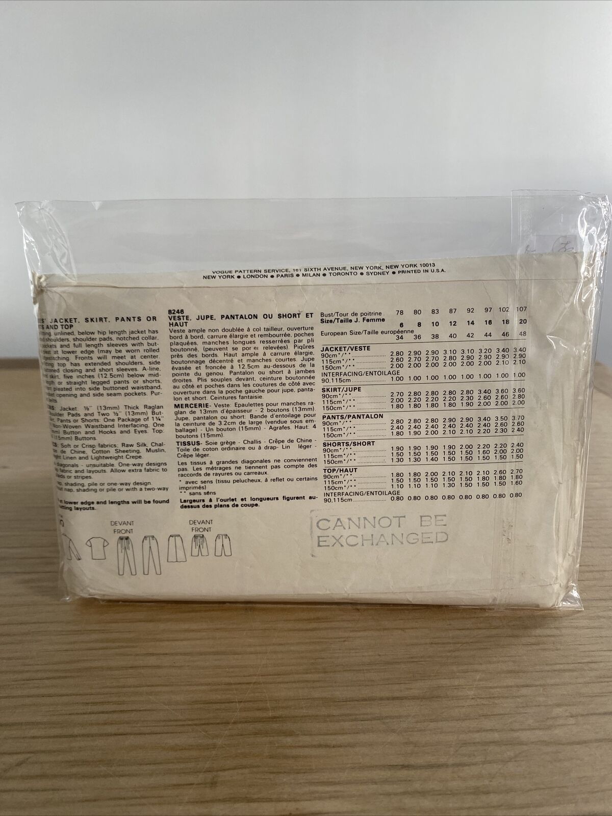 Vogue 8246 Womens Size 14 Jacket Skirt Trousers Shorts Top