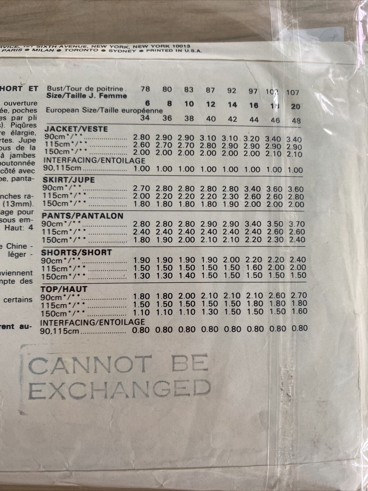 Vogue 8246 Womens Size 14 Jacket Skirt Trousers Shorts Top