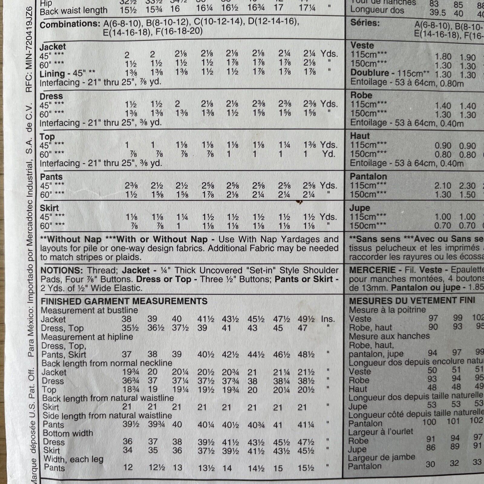 McCalls 8263 Womens Size 14 Jacket Top Dress Trousers Skirt *