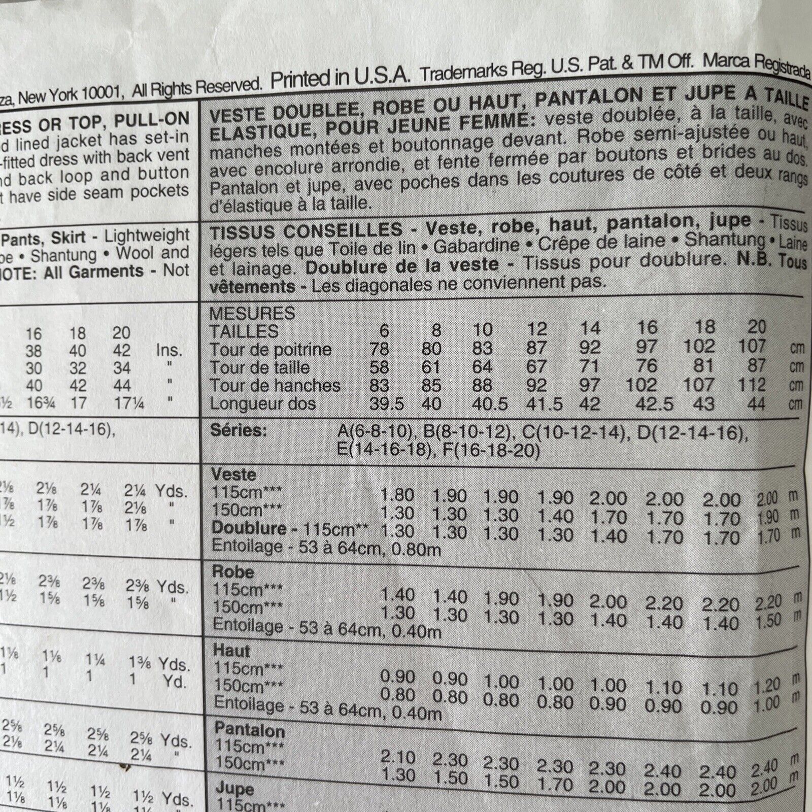 McCalls 8263 Womens Size 14 Jacket Top Dress Trousers Skirt *