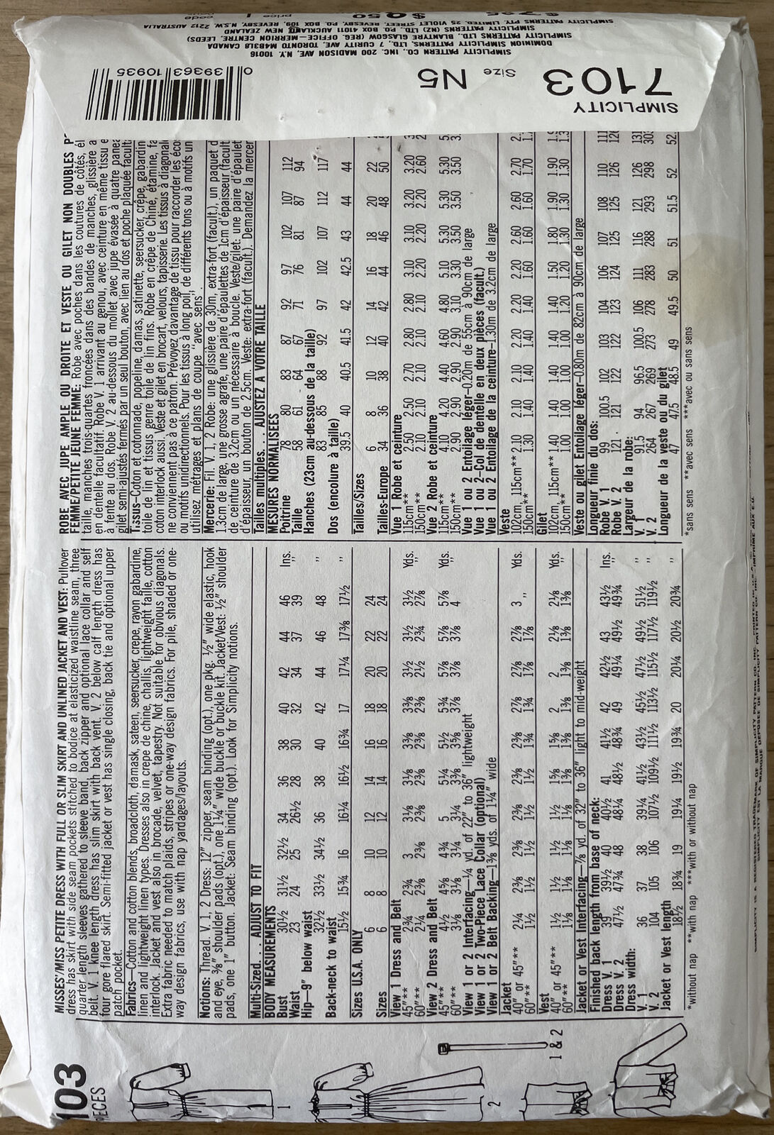 Simplicity 7103 Women Size 10-16 Petite Dress Skirt Jacket Top *