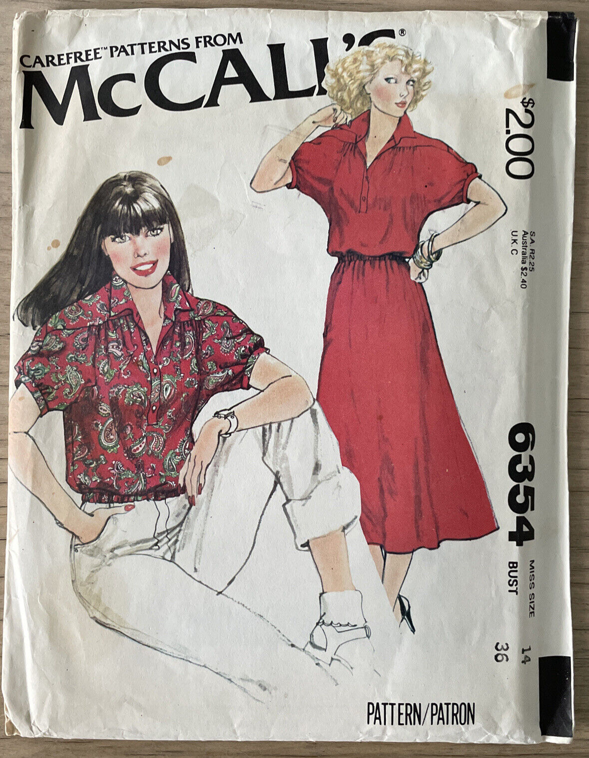 McCalls 6354 Womens Size 14 Dress Blouse Shirt Top *