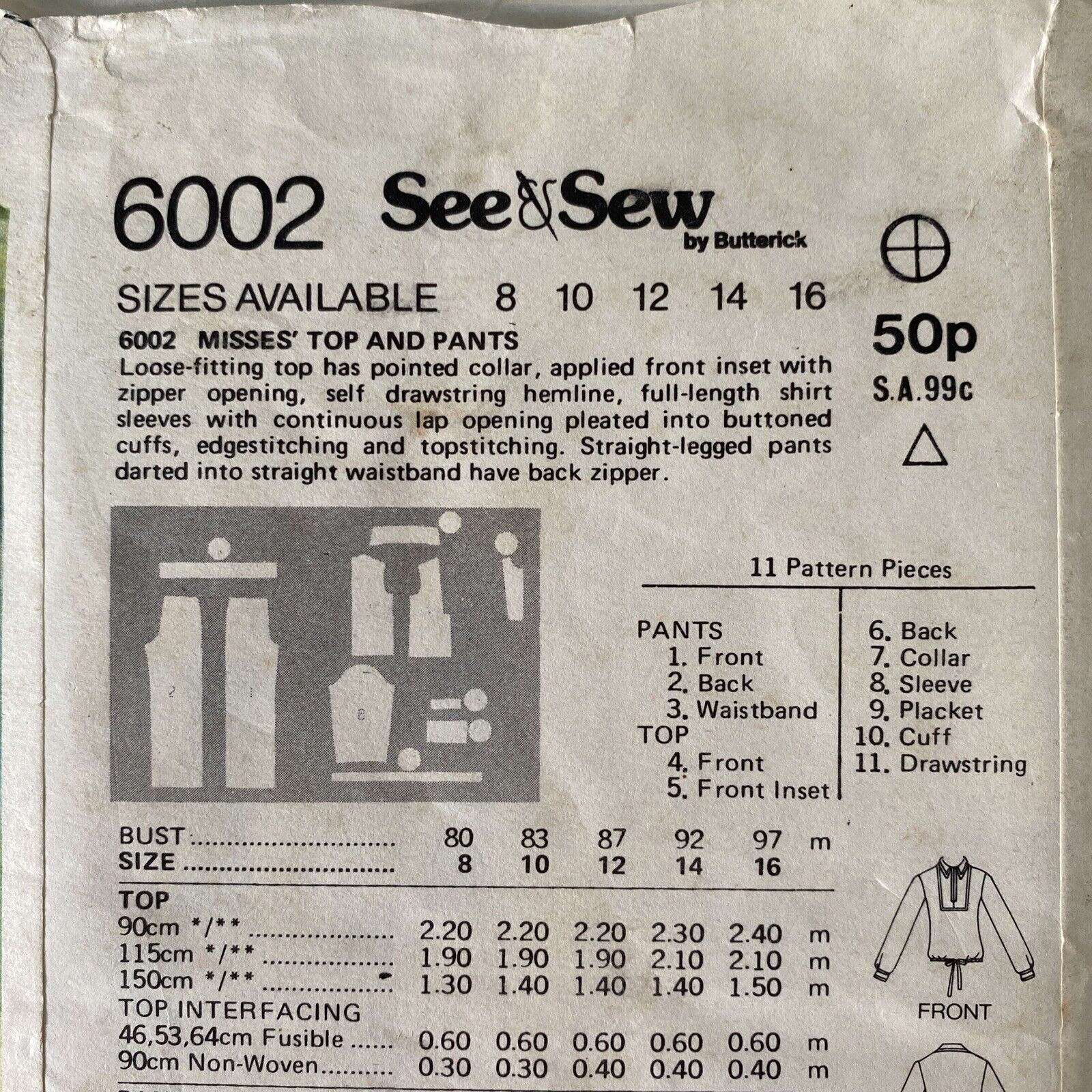 Butterick See & Sew 6002 Womens Size 14 Top Trousers *