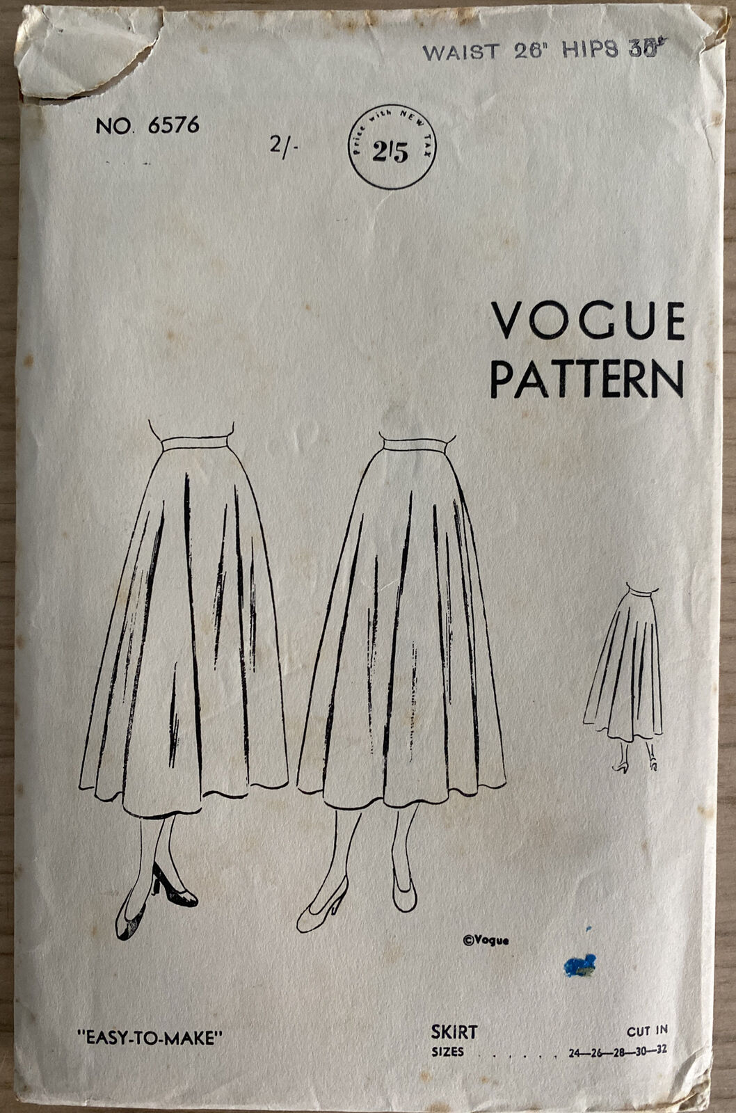 Vogue 6576 Womens Waist 26” Skirt