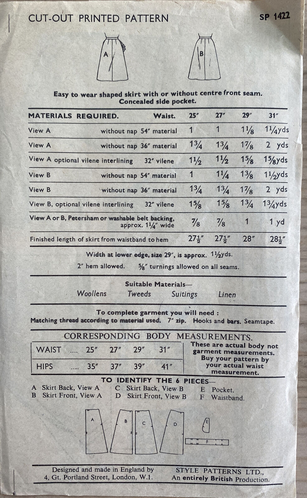 Style 1422 Womens Waist 25” Skirt