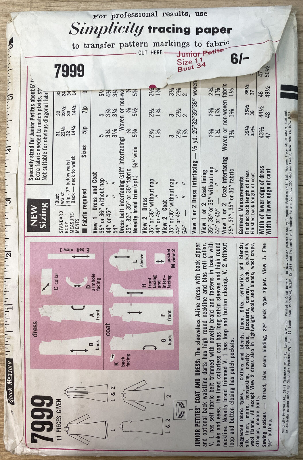 Simplicity 7999 Size 11 Petite Coat Dress *