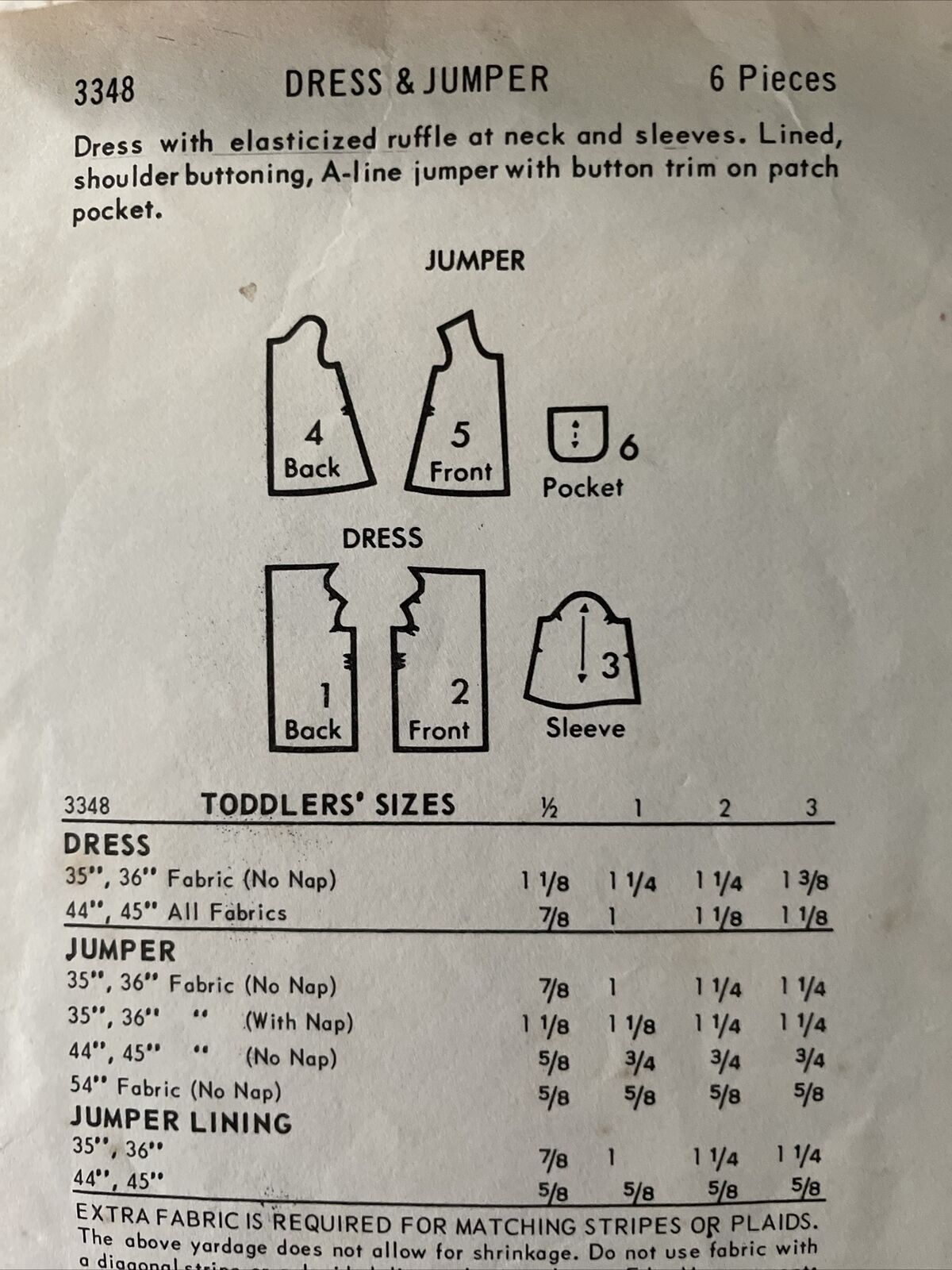 Butterick 3348 Baby Toddler Size 1/2 Dress *